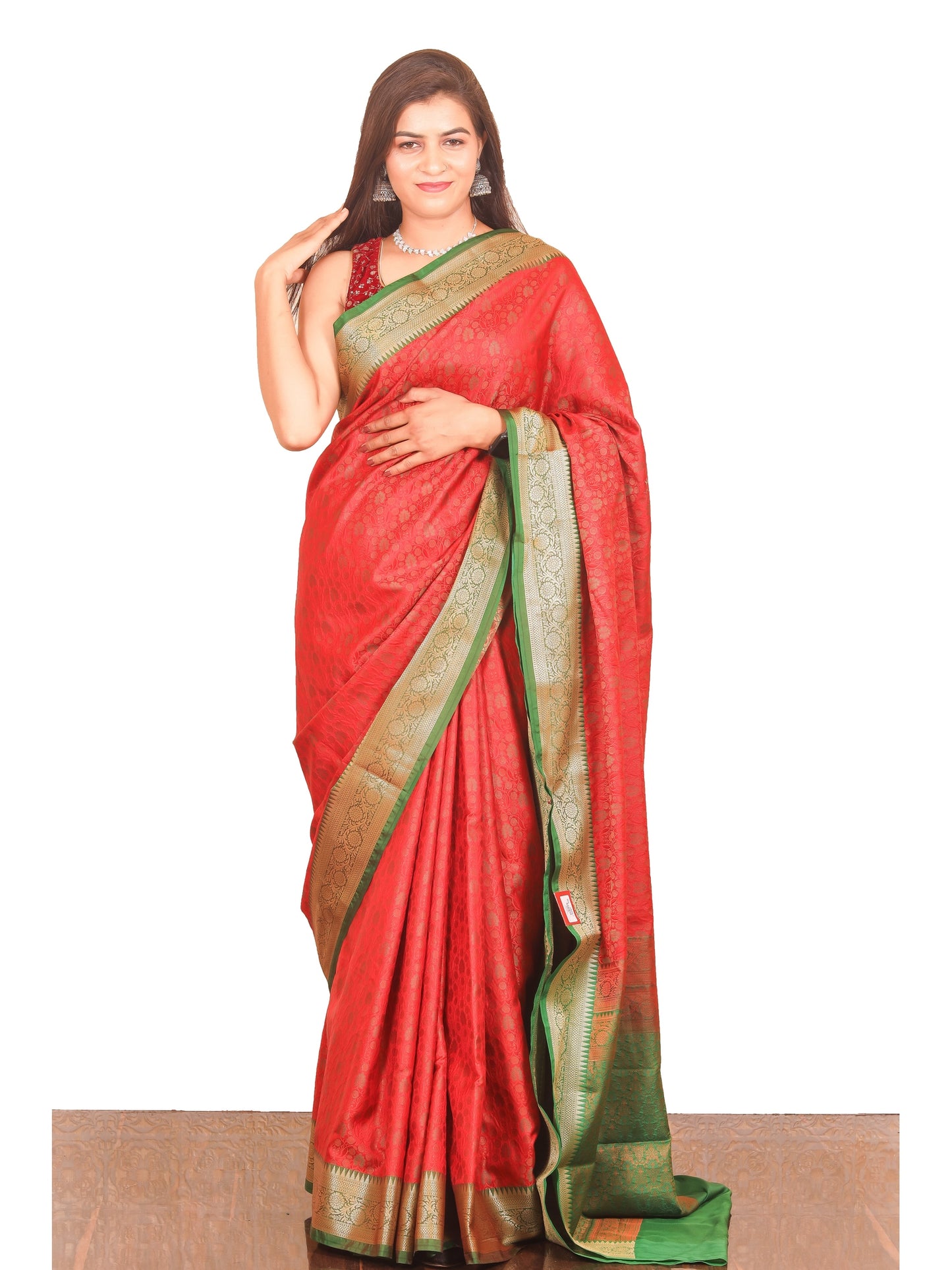 Red Jamawar thread work Silk Saree