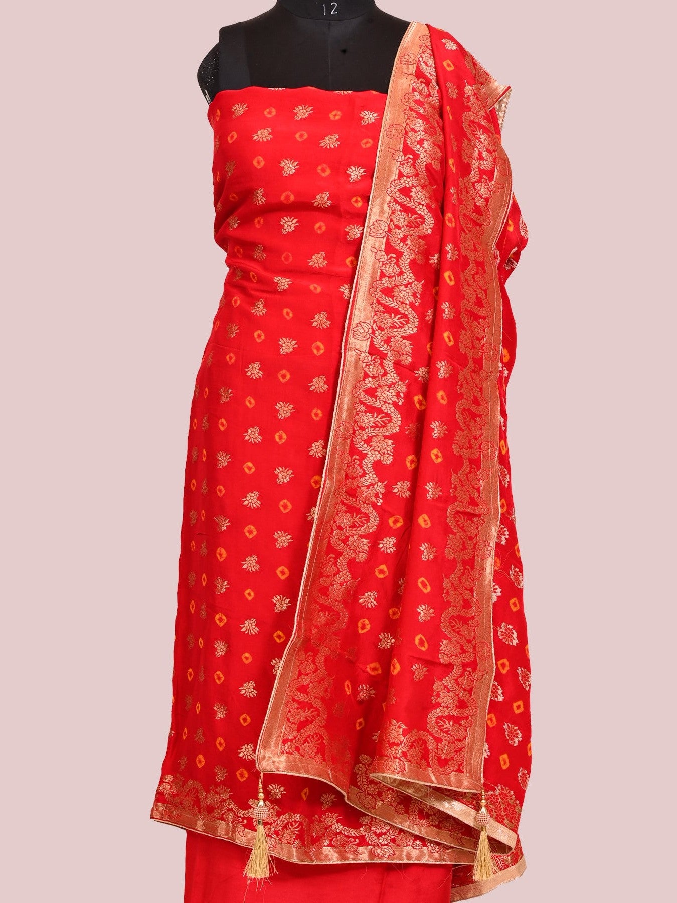 Party wear Red Dola silk suit piece