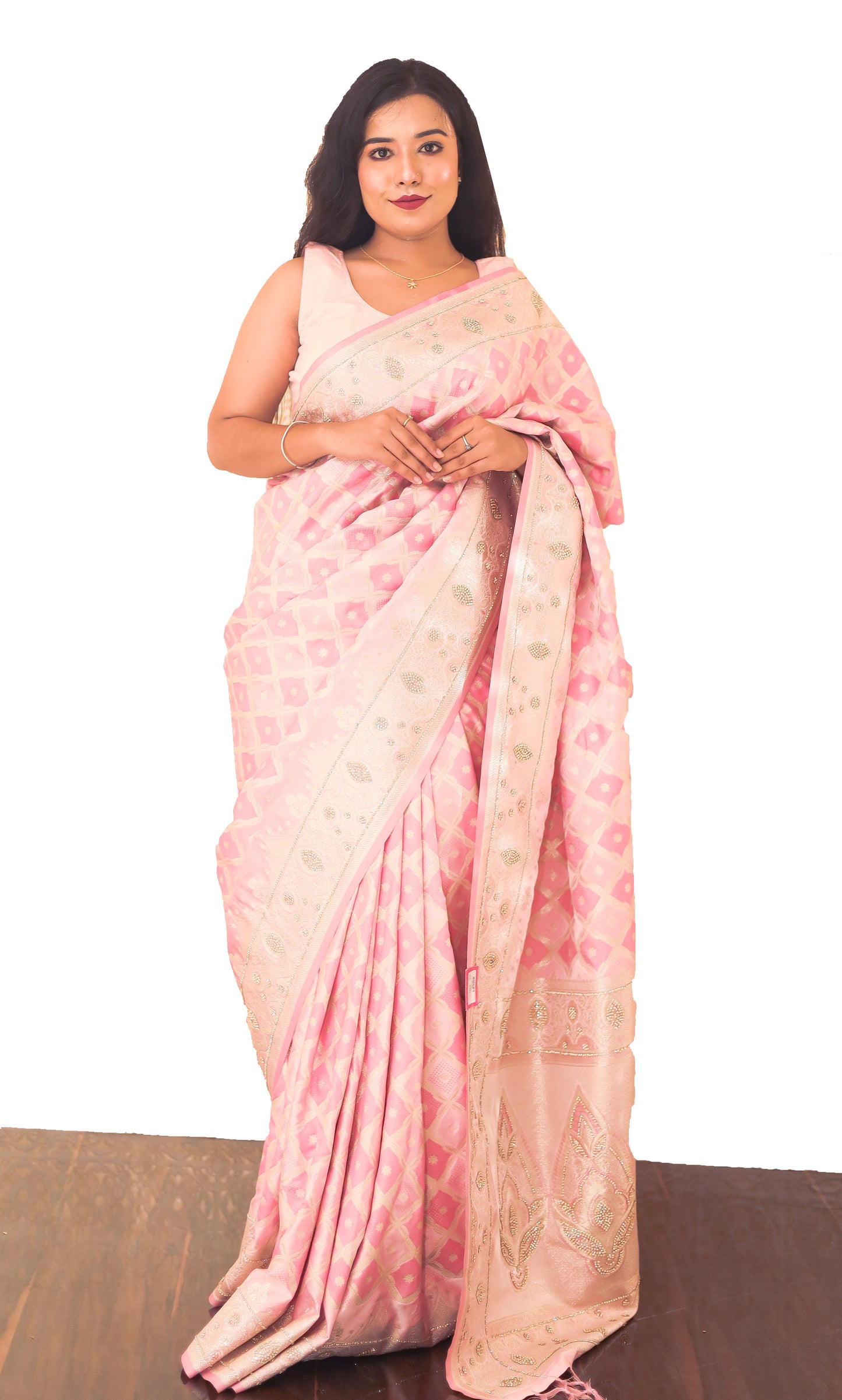 Peach Gold Zariwork Dola Silk Saree