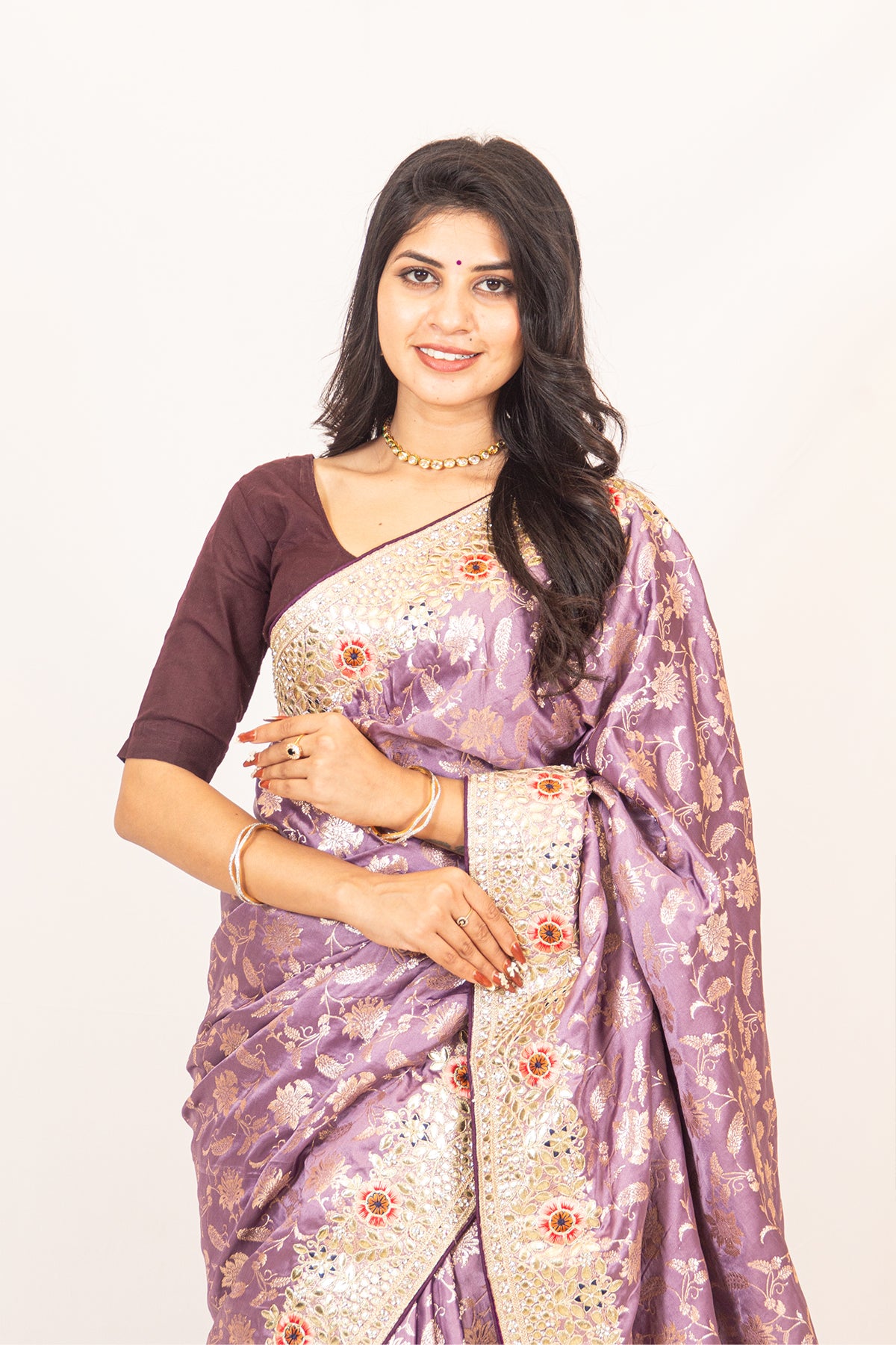 Lavender Dola Silk Saree with Intricate Gotapatti & Zari Embroidery