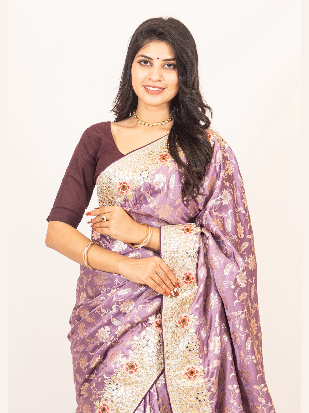 Lavender Dola Silk Saree with Intricate Gotapatti & Zari Embroidery