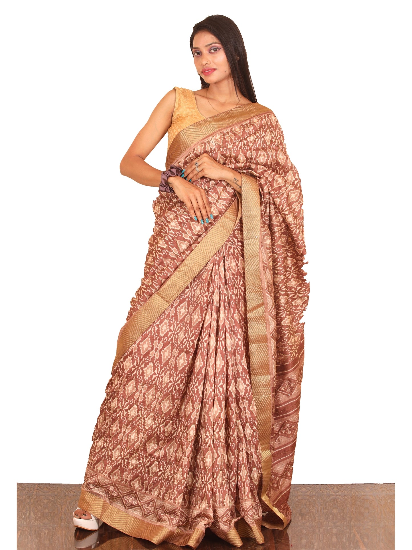 Brown Zari embroidery Silk Saree