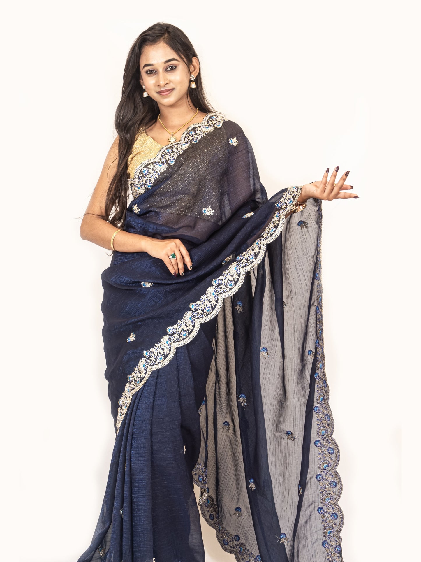 Exquisite Wine Georgette Saree with Resham Work & Swarovski Embellishments
