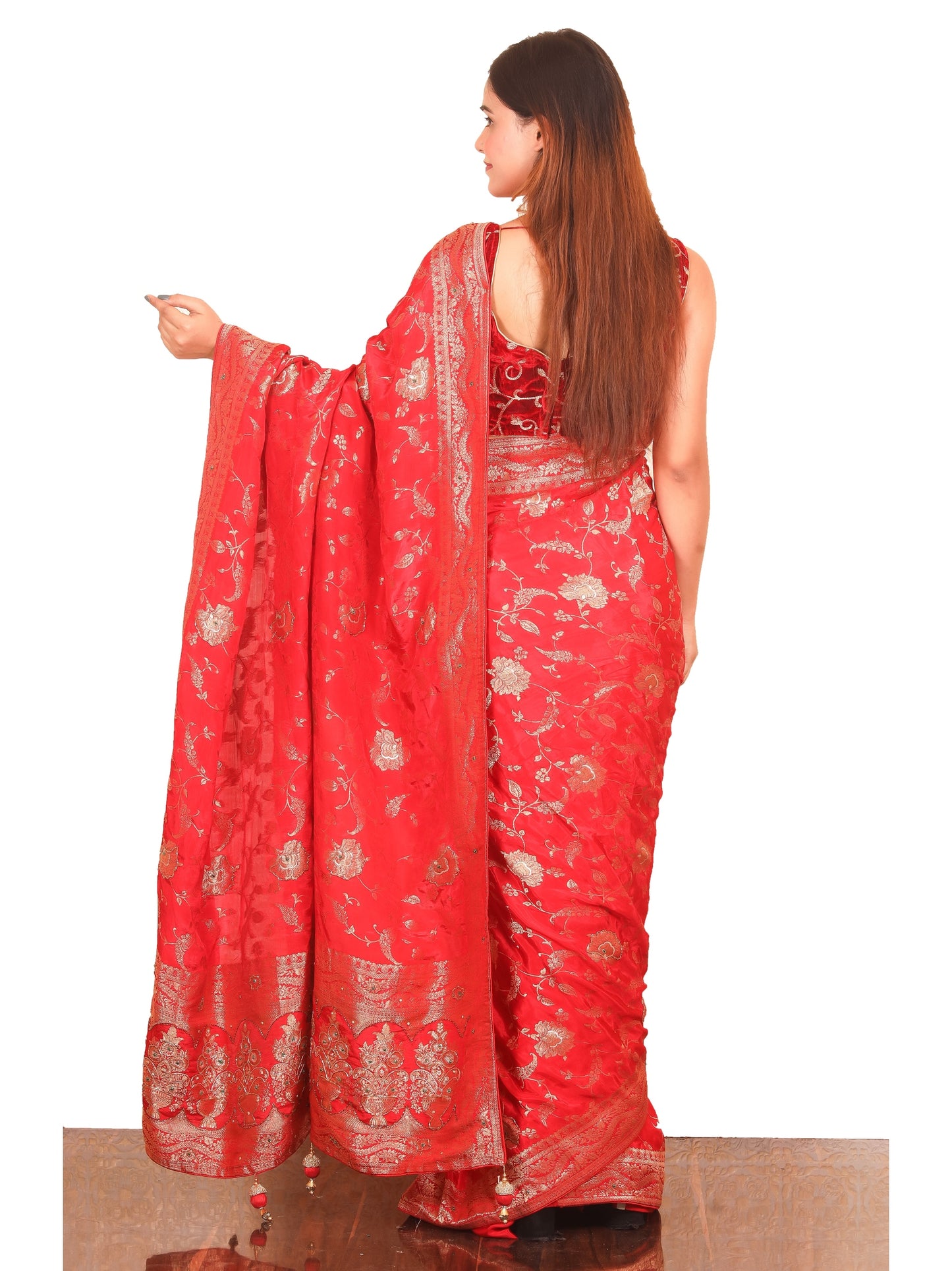 Red Zariwork Dola Silk Saree