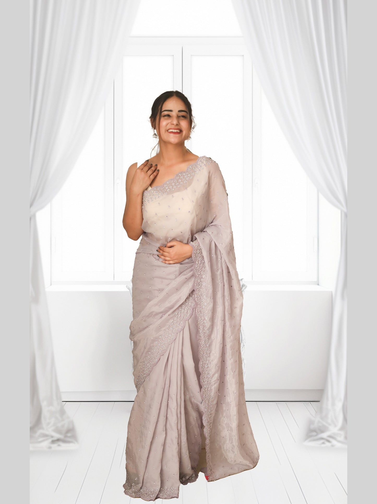 Lavender Crape Saree with Stonework