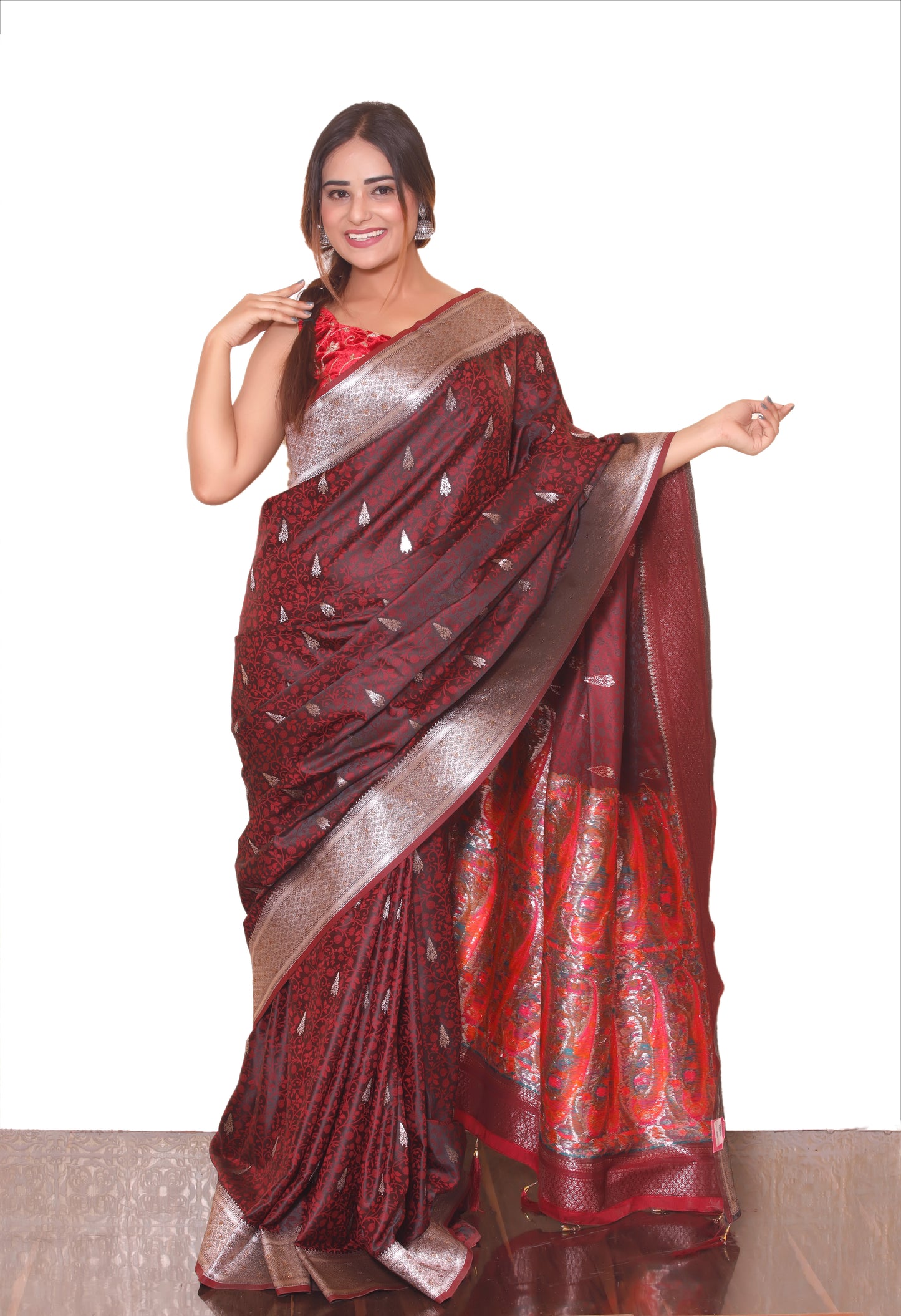 Coffee Marron Zariwork Soft Silk Saree