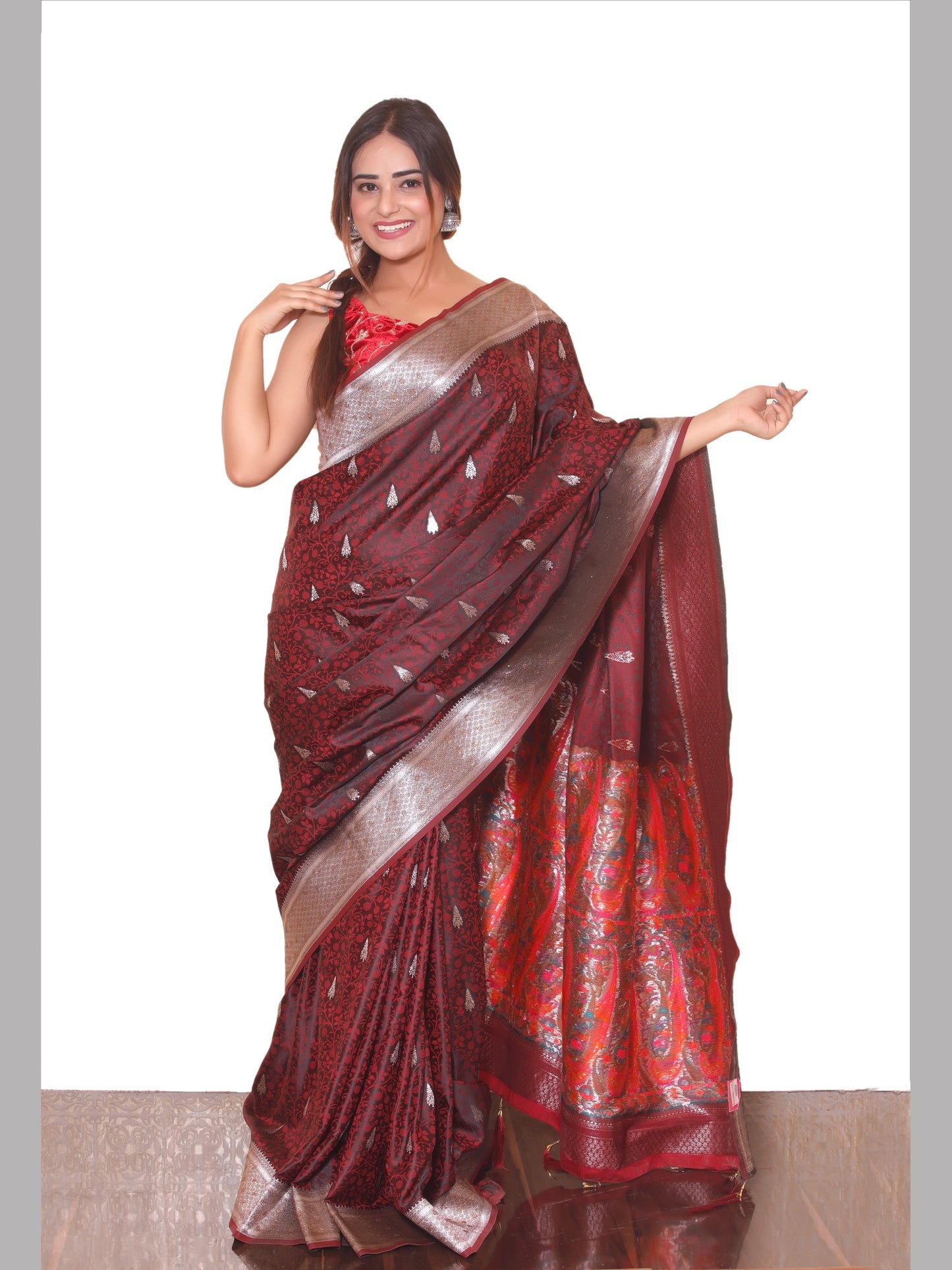 Coffee Marron Zariwork Soft Silk Saree