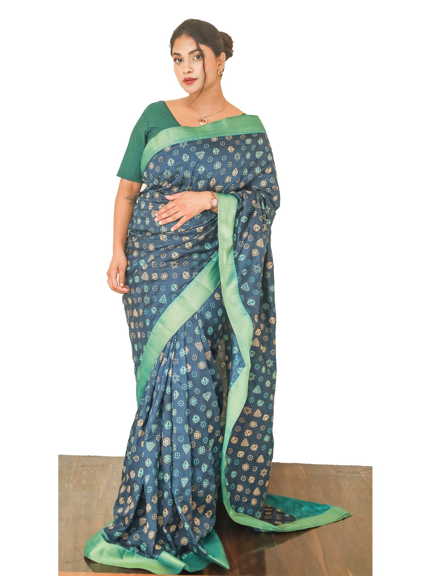 Navy blue Neemzari silk saree