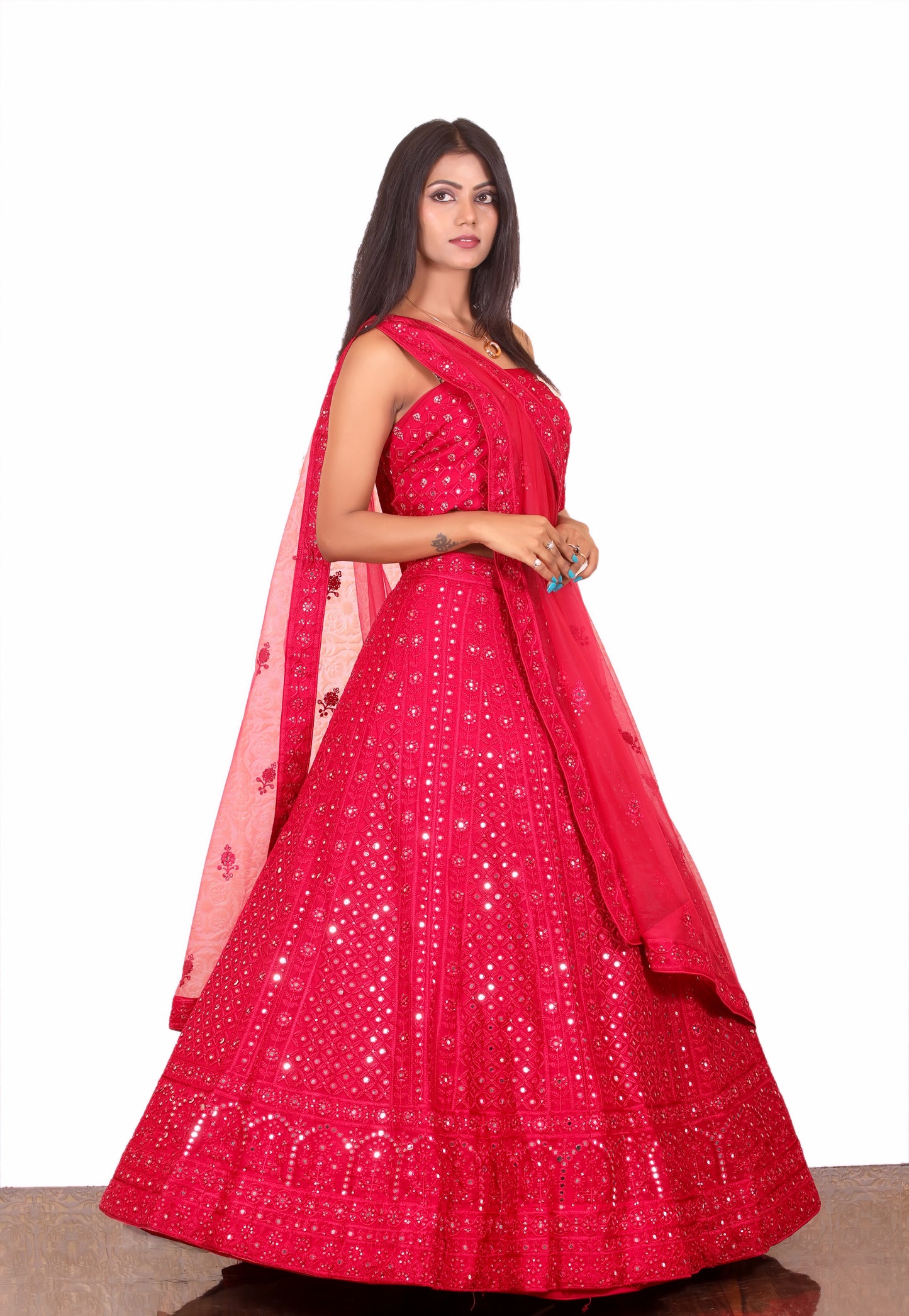Rani Pink Mirrorwork embroidery Fancy Pink Lehenga