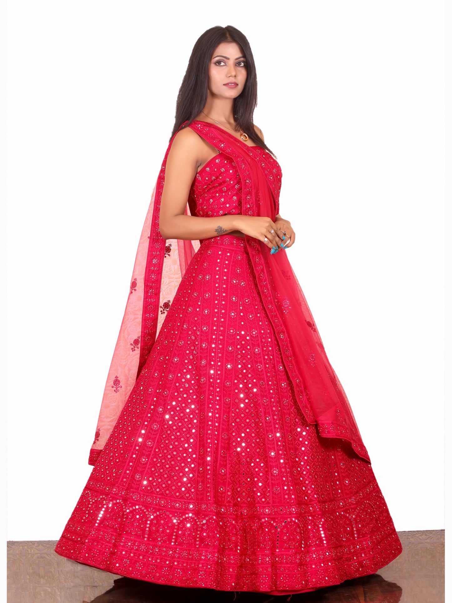 Rani Pink Mirrorwork embroidery Fancy Pink Lehenga