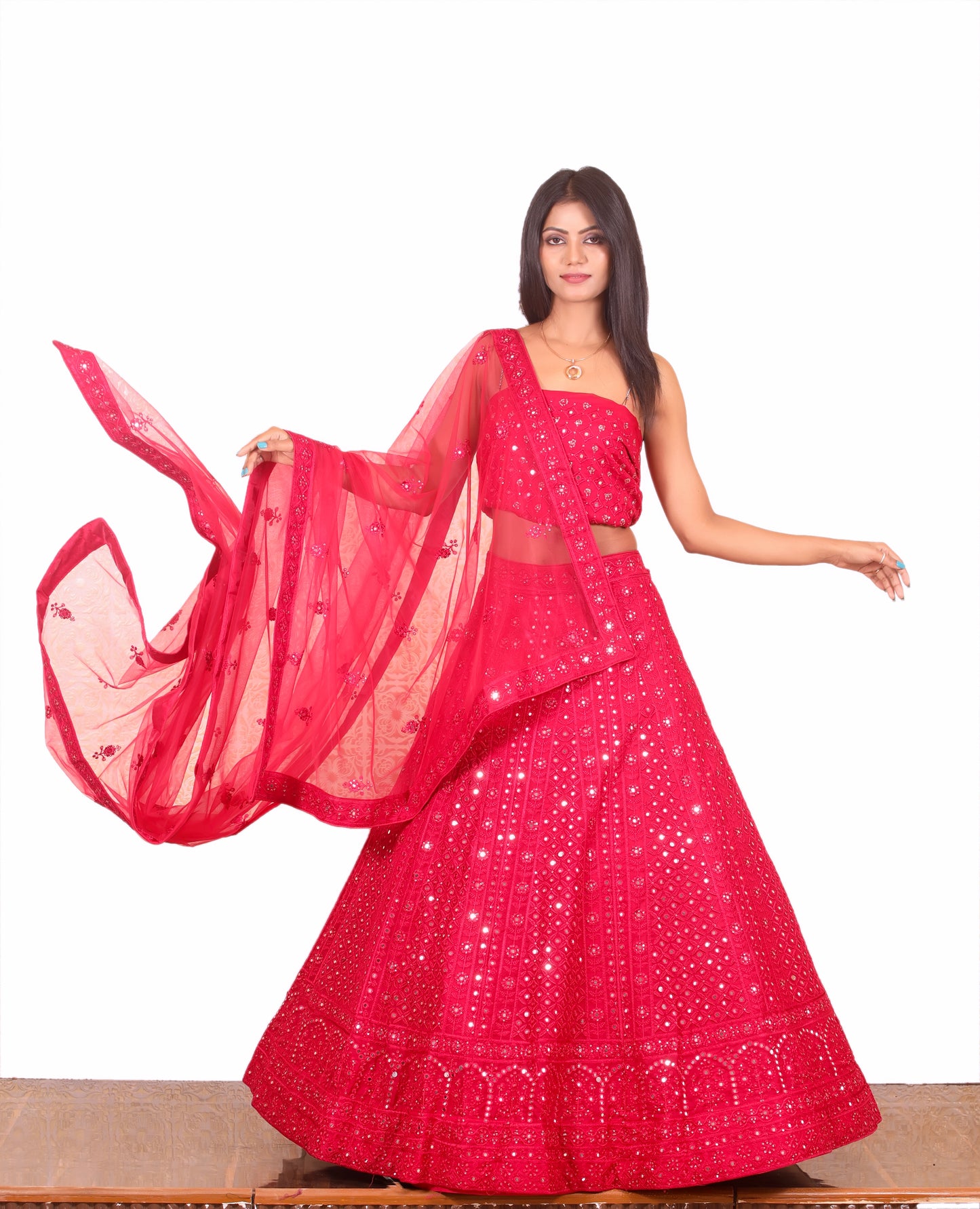 Rani Pink Mirrorwork embroidery Fancy Pink Lehenga