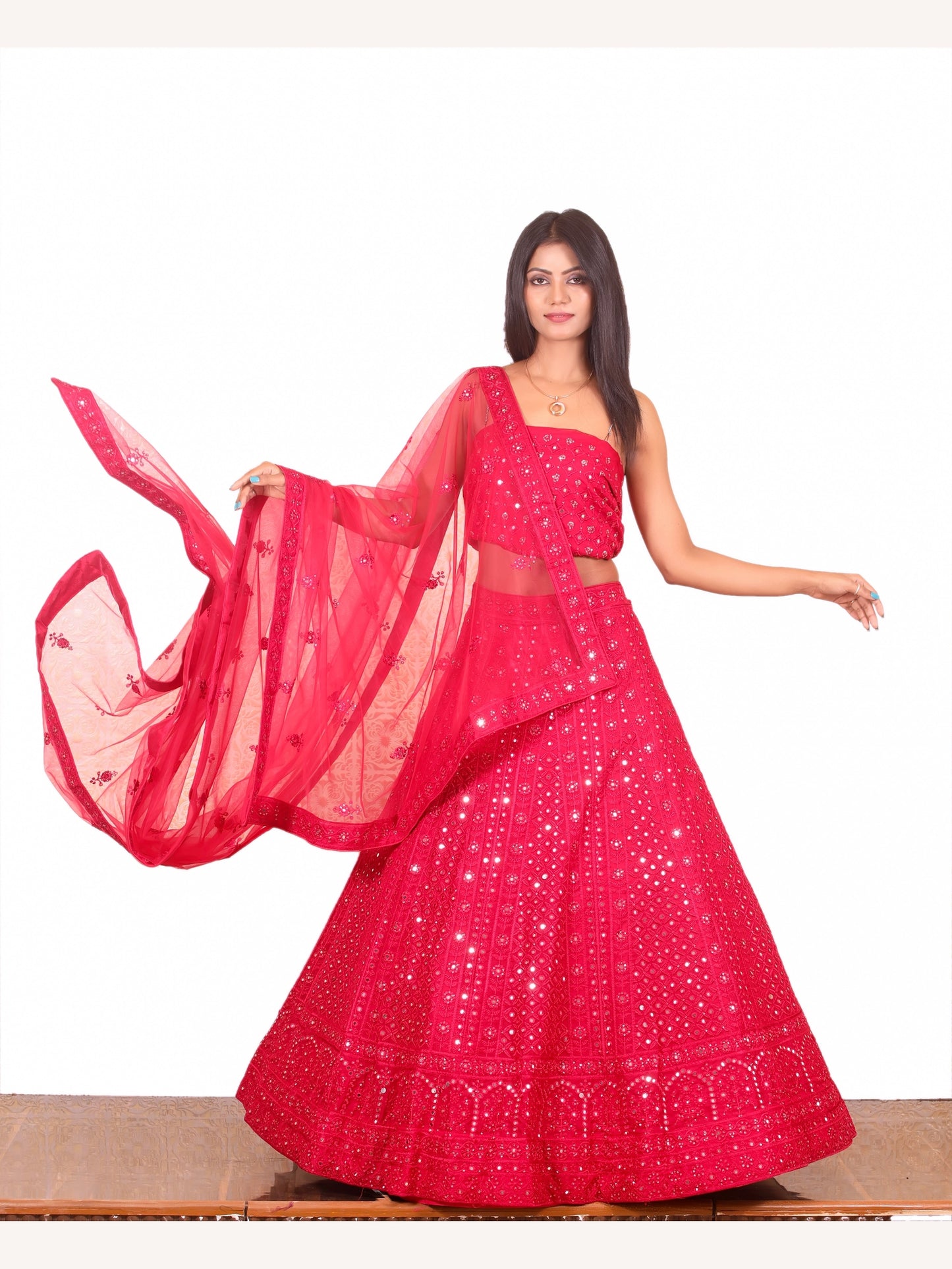 Rani Pink Mirrorwork embroidery Fancy Pink Lehenga