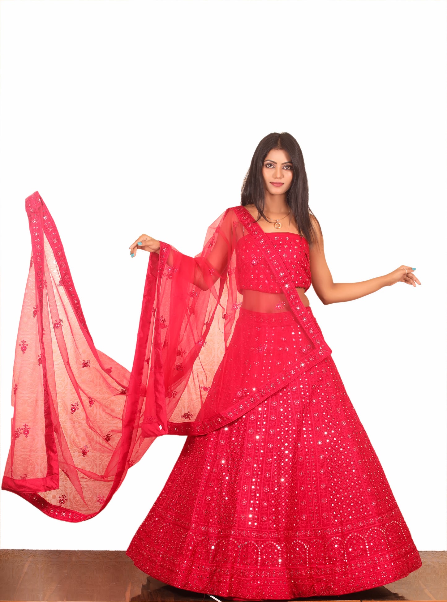 Rani Pink Mirrorwork embroidery Fancy Pink Lehenga