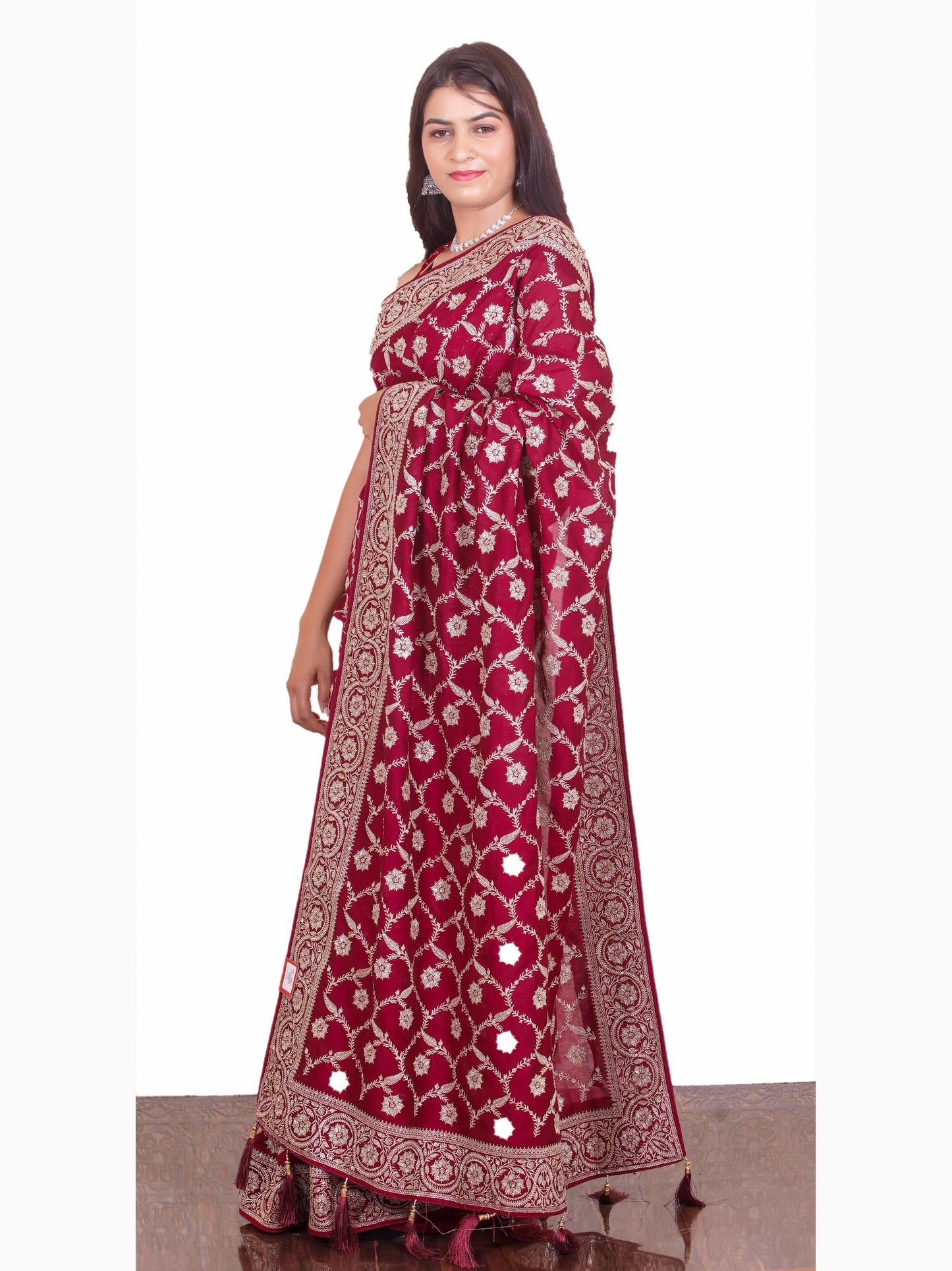 Maroon Zariwork Vichitra Raw Silk Saree