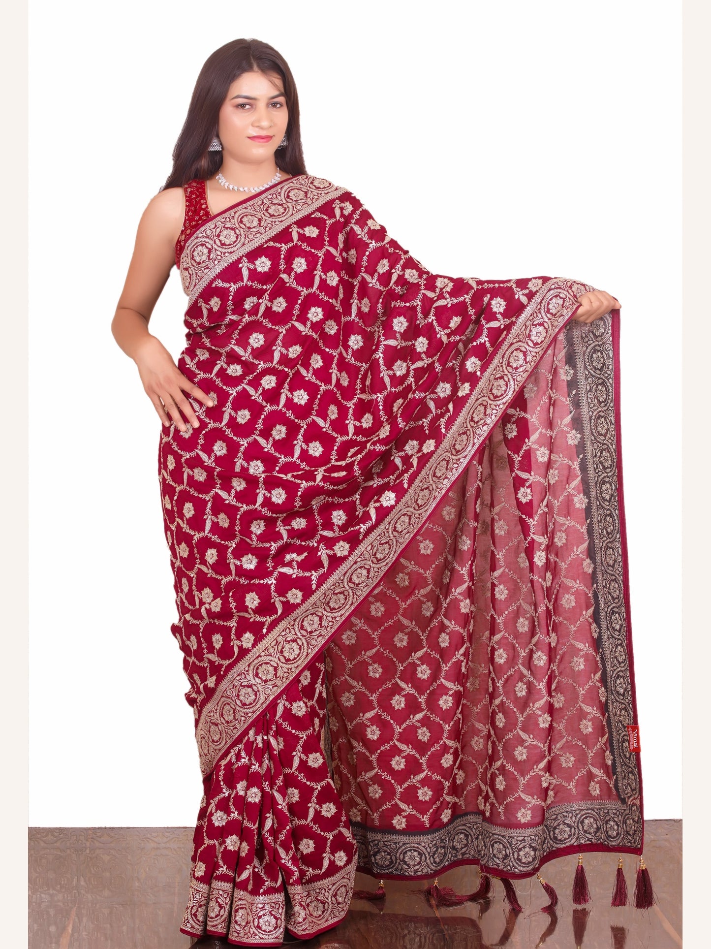 Maroon Zariwork Vichitra Raw Silk Saree