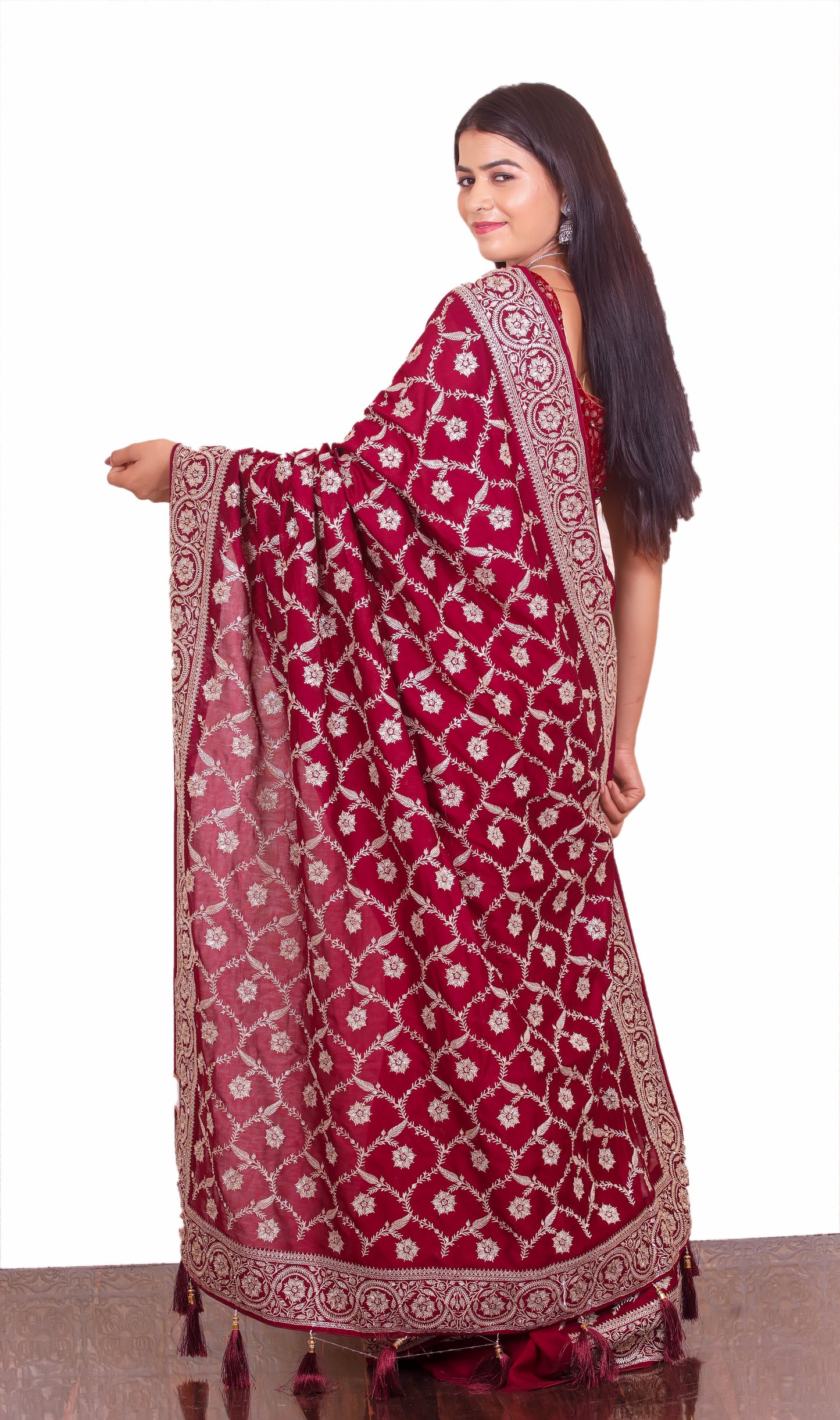 Maroon Zariwork Vichitra Raw Silk Saree
