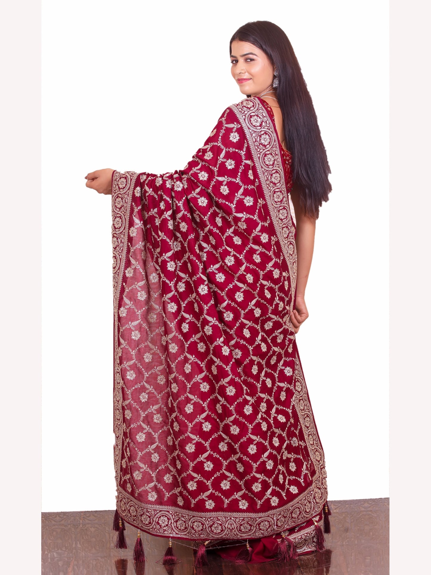 Maroon Zariwork Vichitra Raw Silk Saree