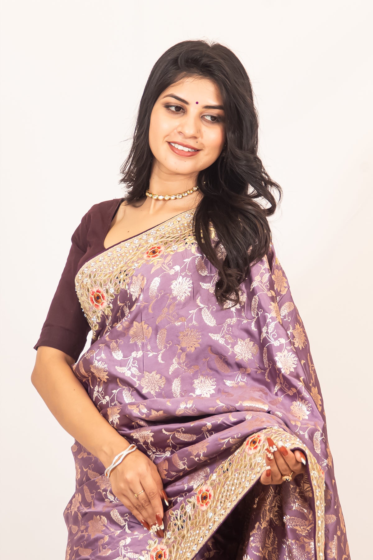 Lavender Dola Silk Saree with Intricate Gotapatti & Zari Embroidery