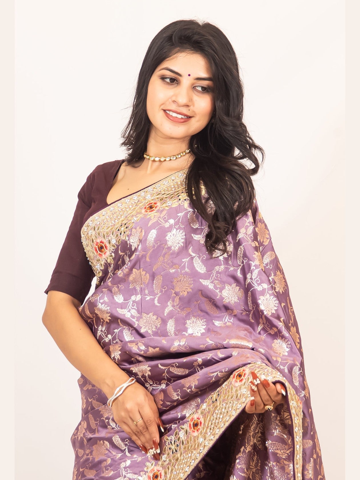 Lavender Dola Silk Saree with Intricate Gotapatti & Zari Embroidery