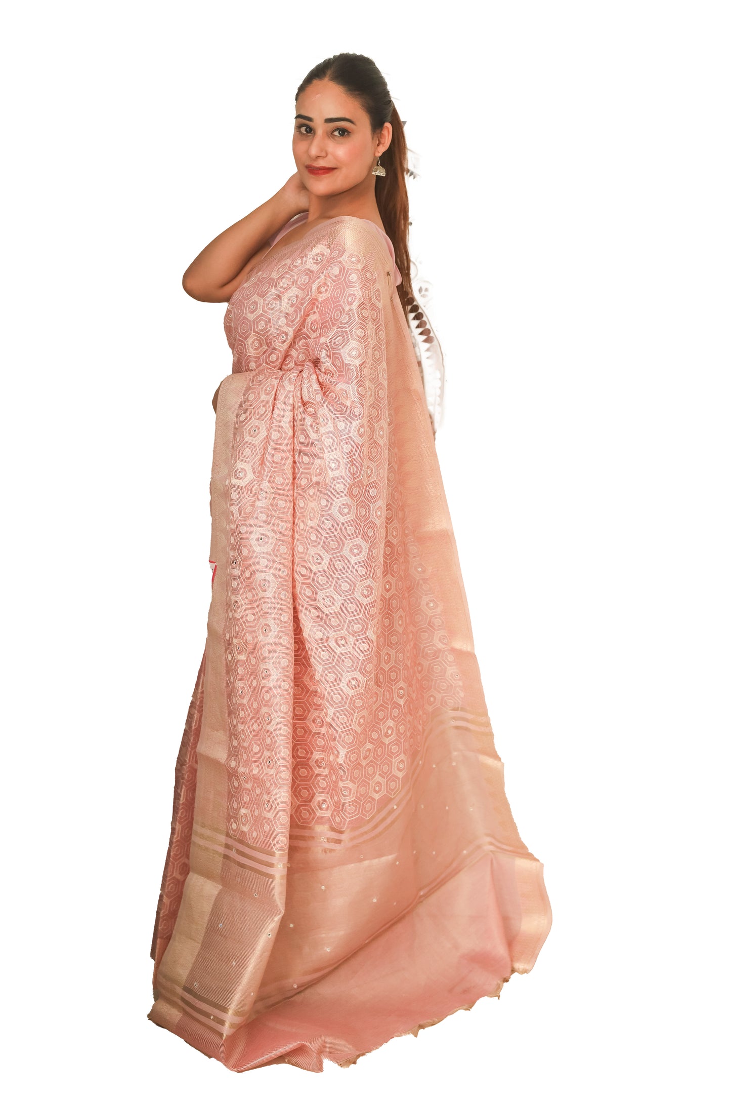 Baby Pink Kota Check Saree