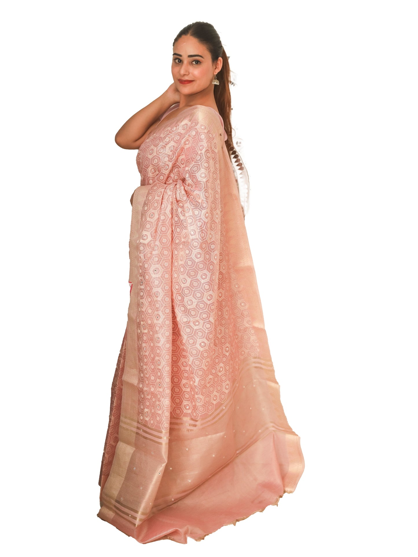 Baby Pink Kota Check Saree