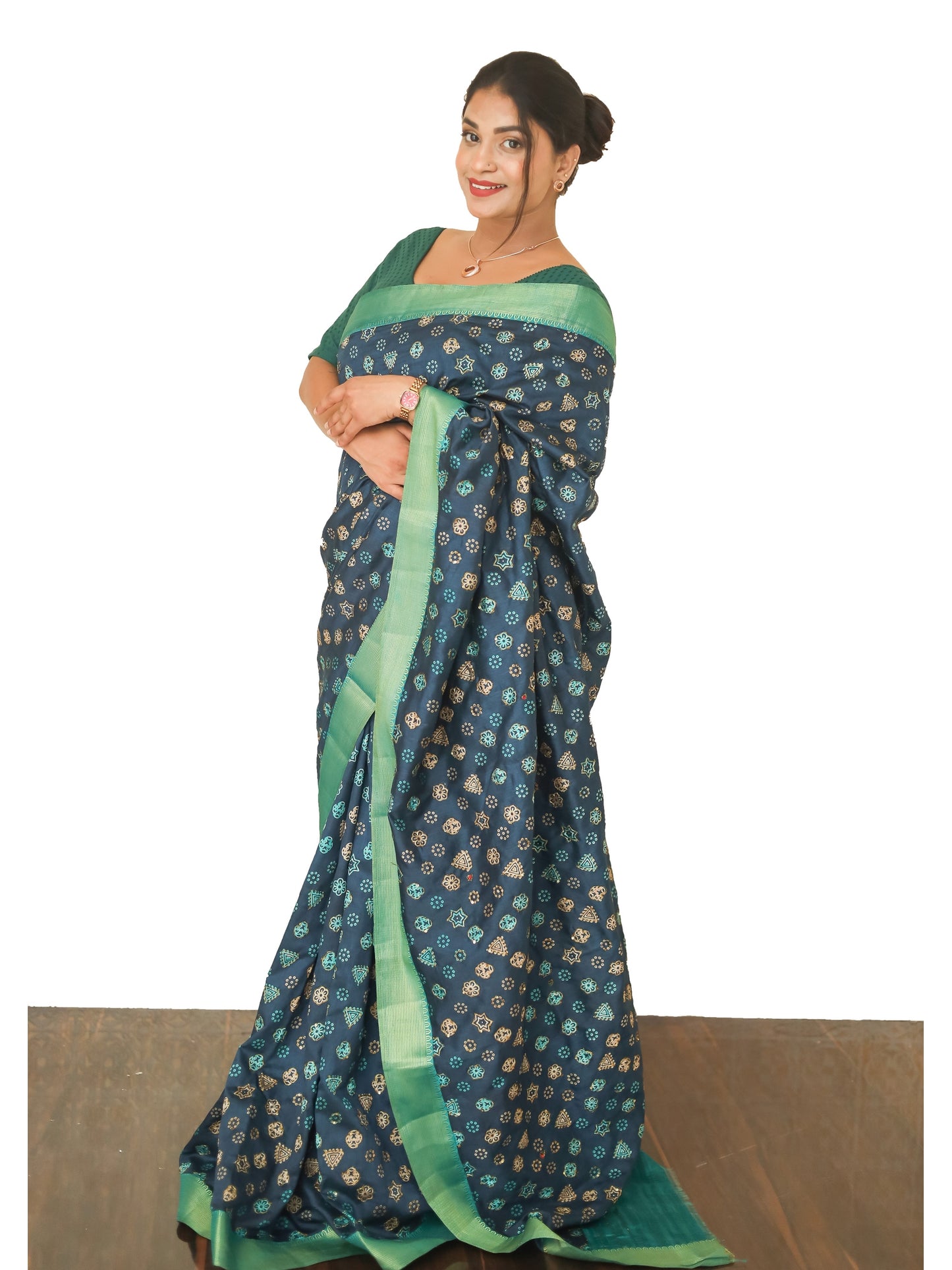 Navy blue Neemzari silk saree