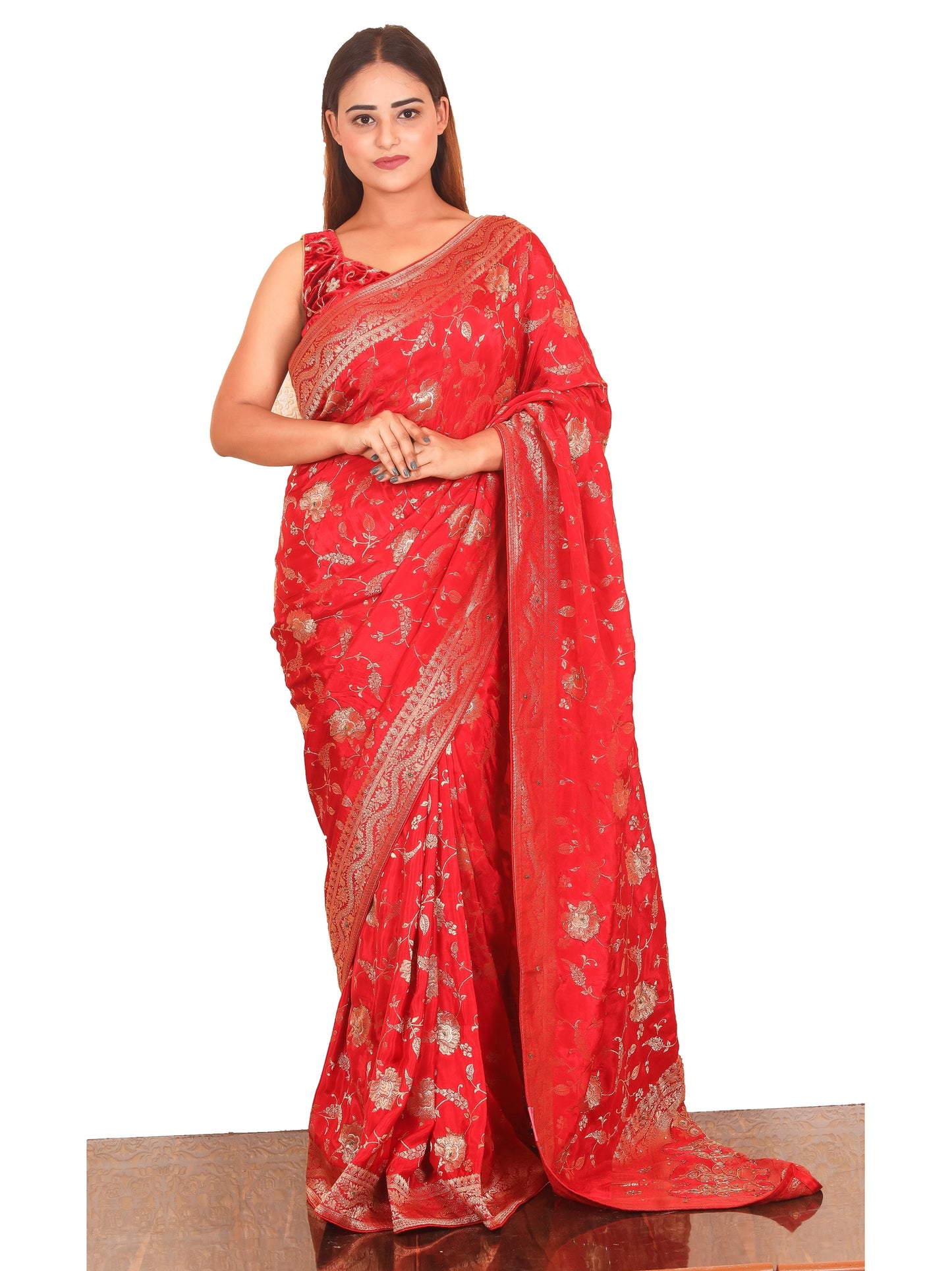Red Zariwork Dola Silk Saree