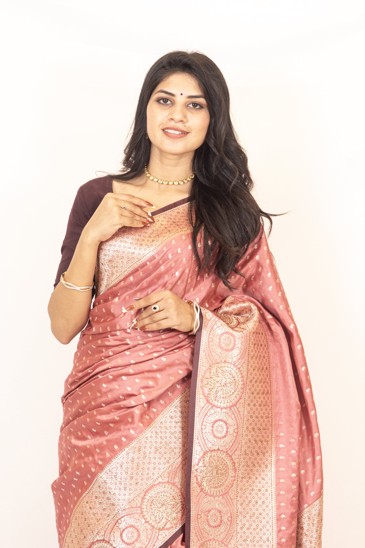 Onion Pink Dola Silk Zari & Stone Embellished Festive Wear