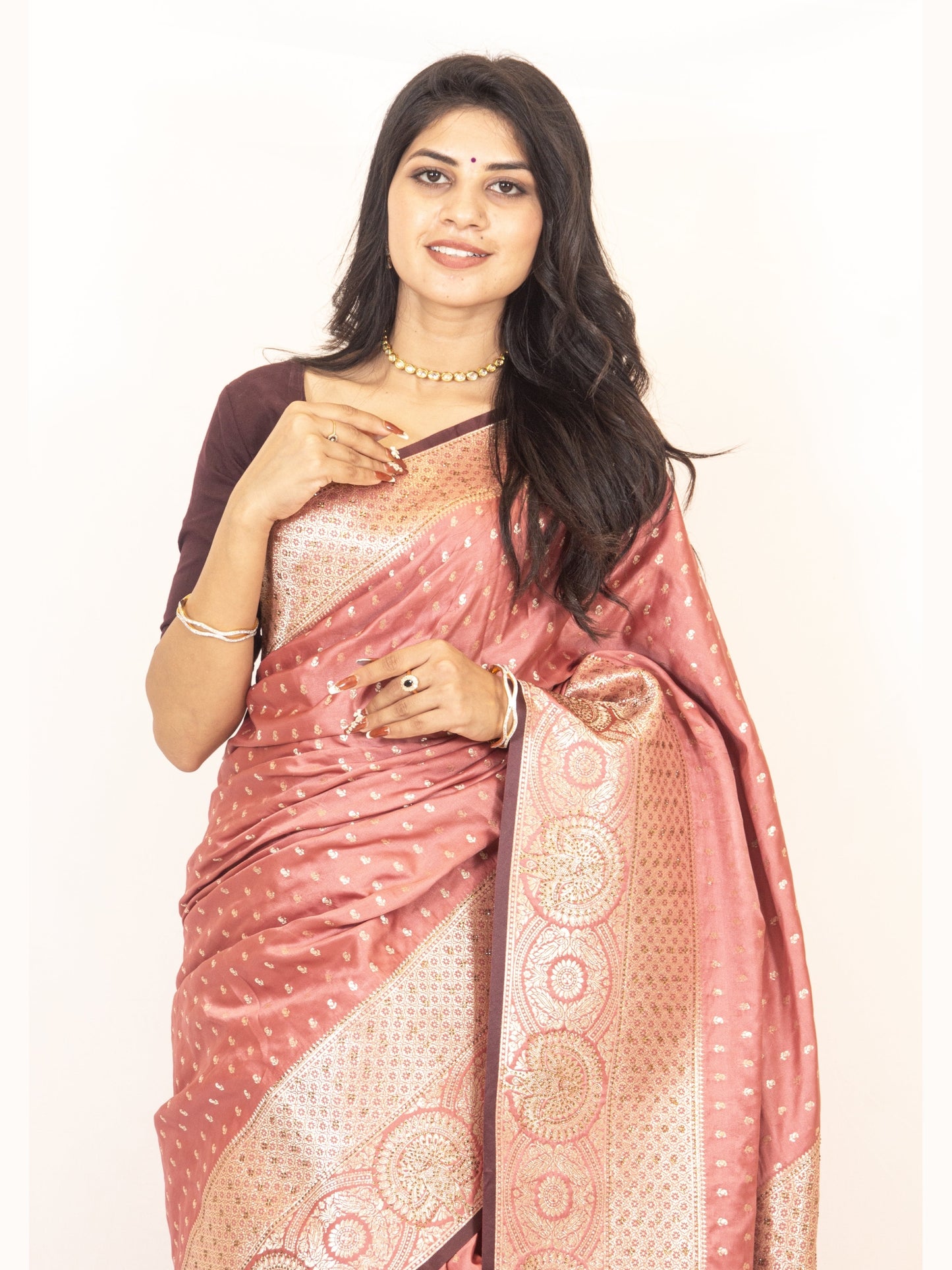 Onion Pink Dola Silk Zari & Stone Embellished Festive Wear