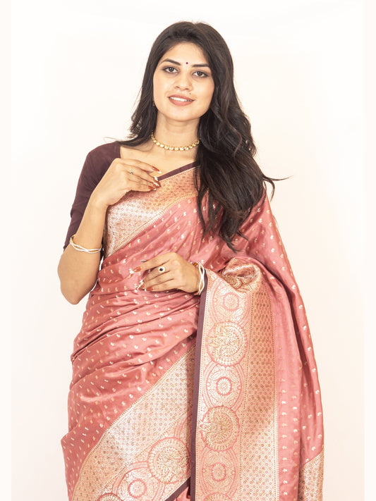 Onion Pink Dola Silk Zari & Stone Embellished Festive Wear