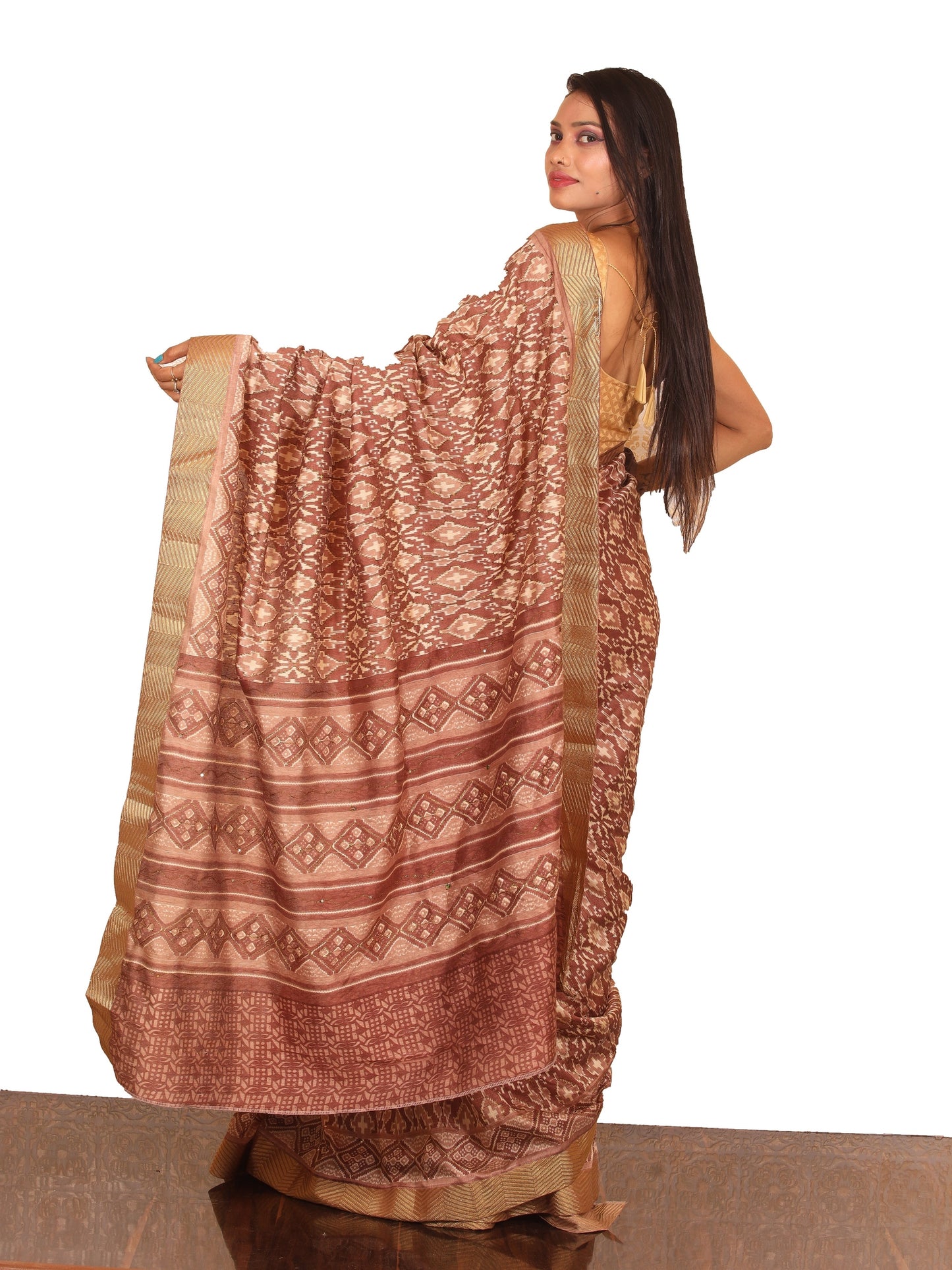 Brown Zari embroidery Silk Saree
