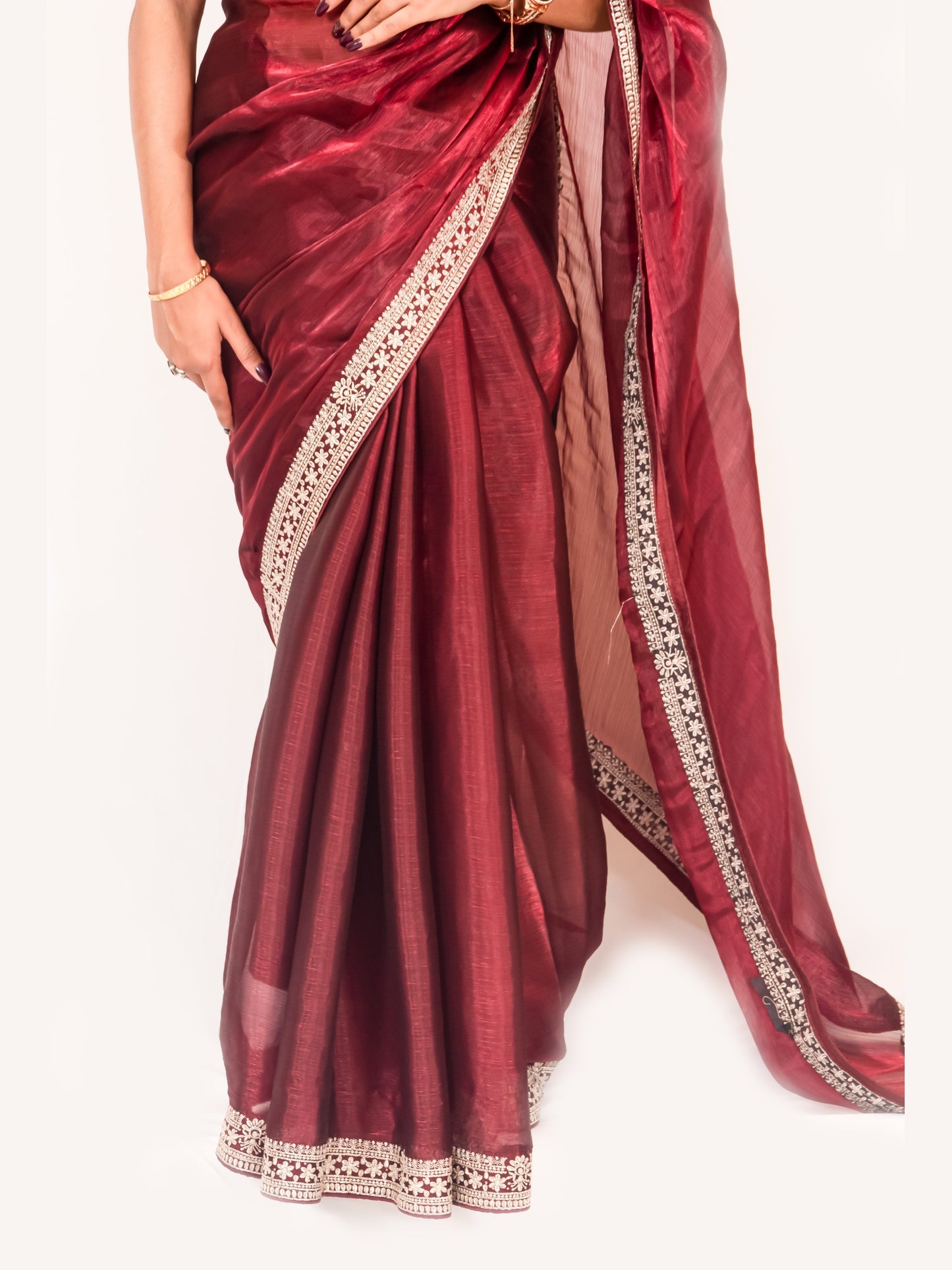 Classic Maroon Chinon Chiffon Saree with Premium Heavy Blouse