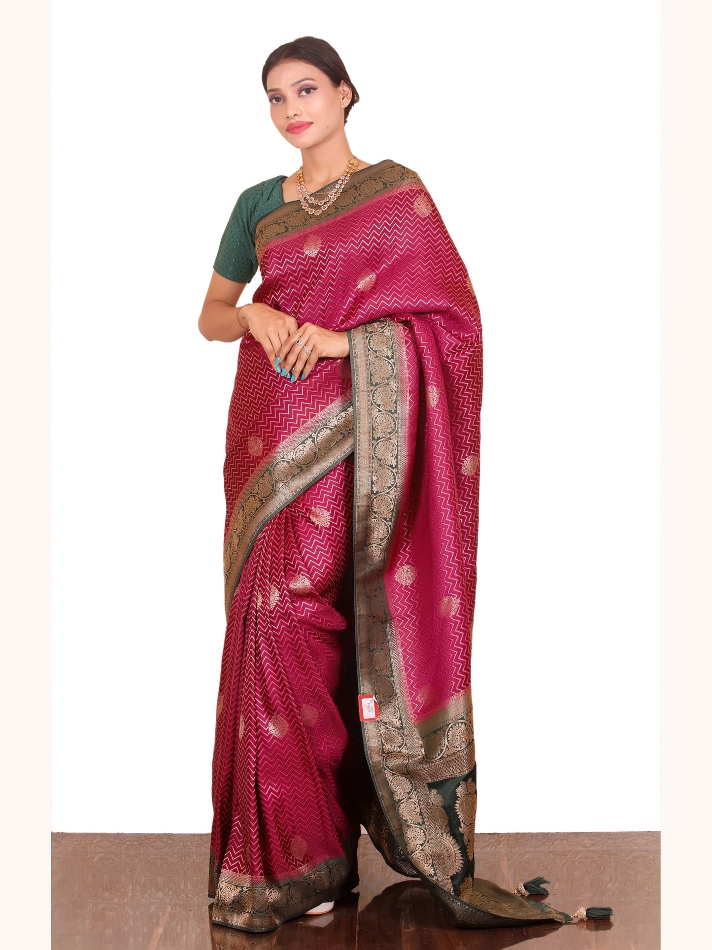 Red Wine Zariwork Soft Silk Saree