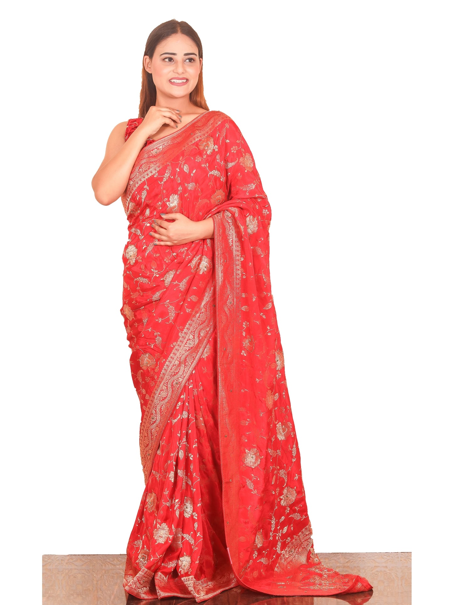 Red Zariwork Dola Silk Saree