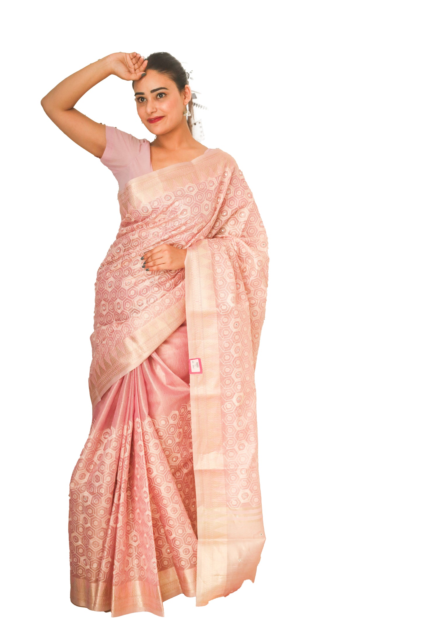 Baby Pink Kota Check Saree