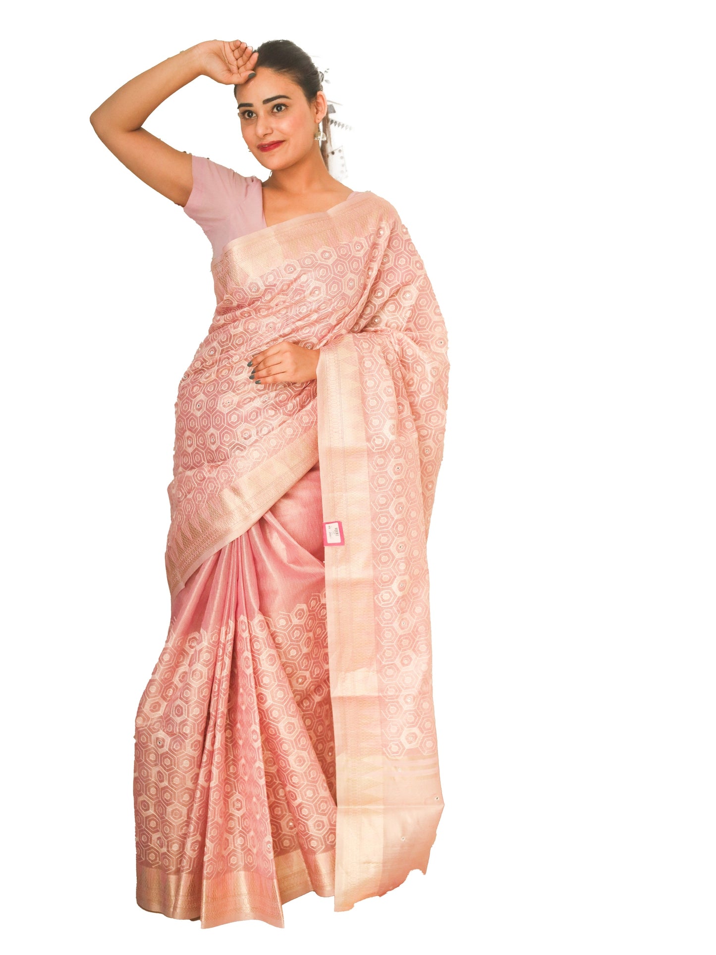 Baby Pink Kota Check Saree