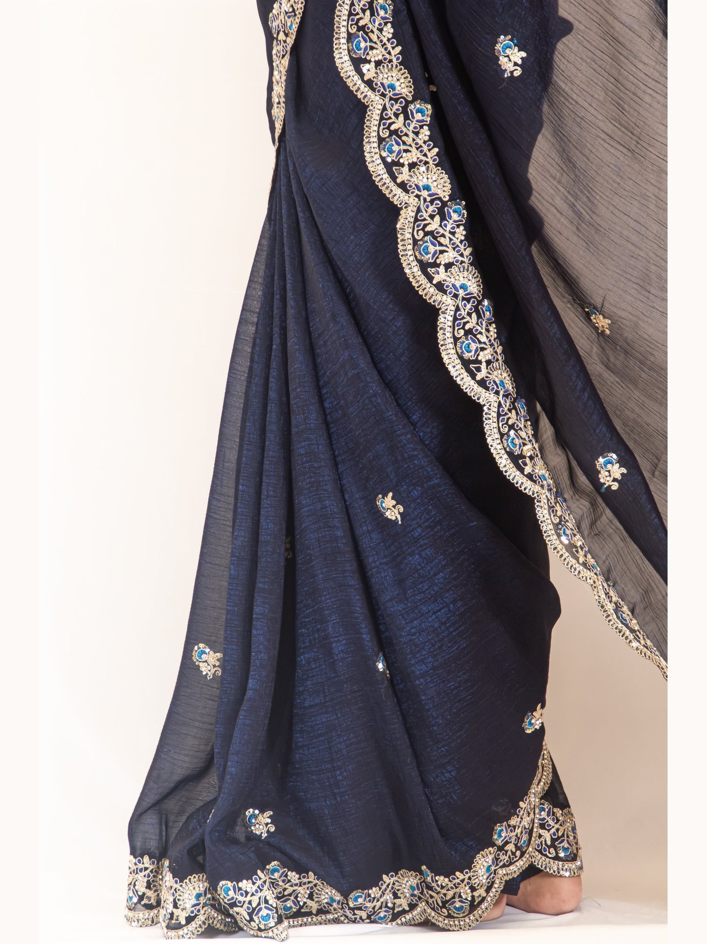Exquisite Wine Georgette Saree with Resham Work & Swarovski Embellishments