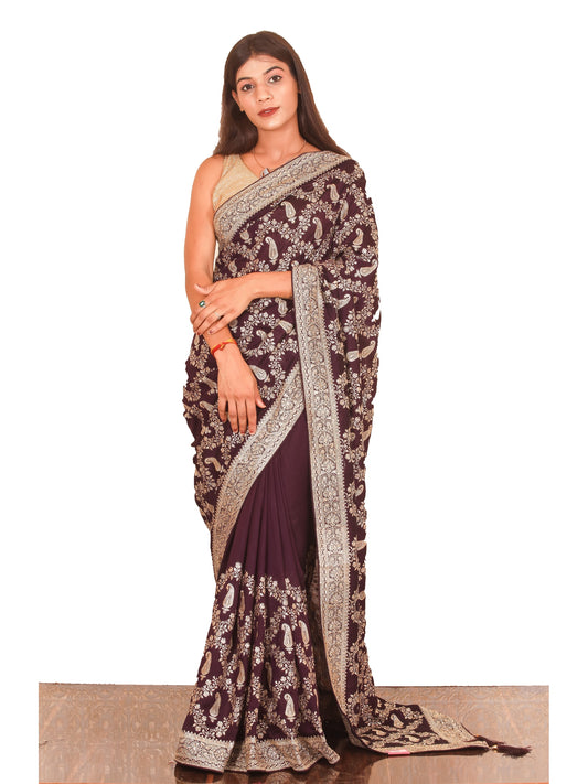 Purple Zariwork Raw Silk Saree