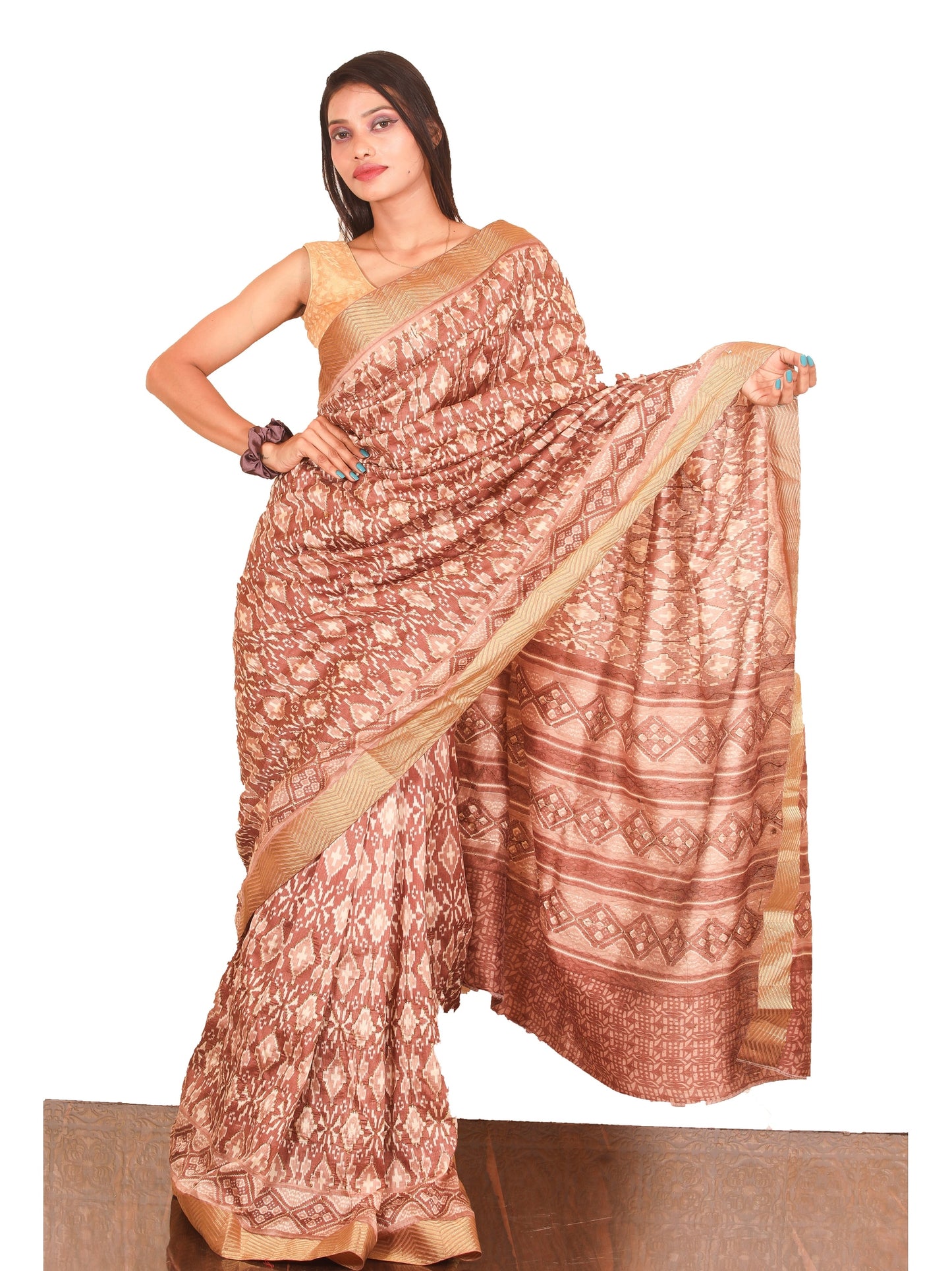 Brown Zari embroidery Silk Saree