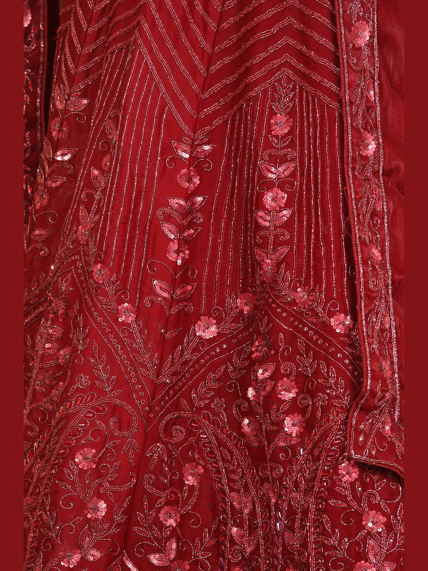 Maroon Sequence embroidery Organza Lehenga