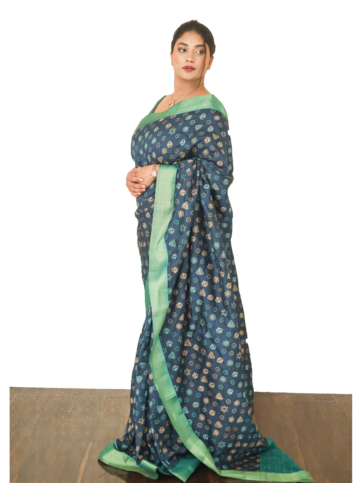 Navy blue Neemzari silk saree