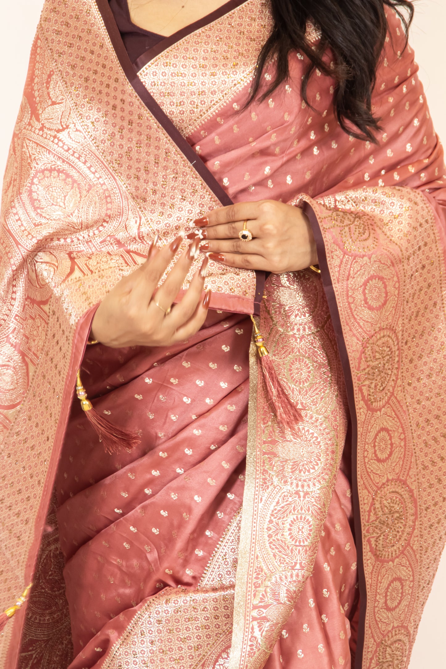 Onion Pink Dola Silk Zari & Stone Embellished Festive Wear