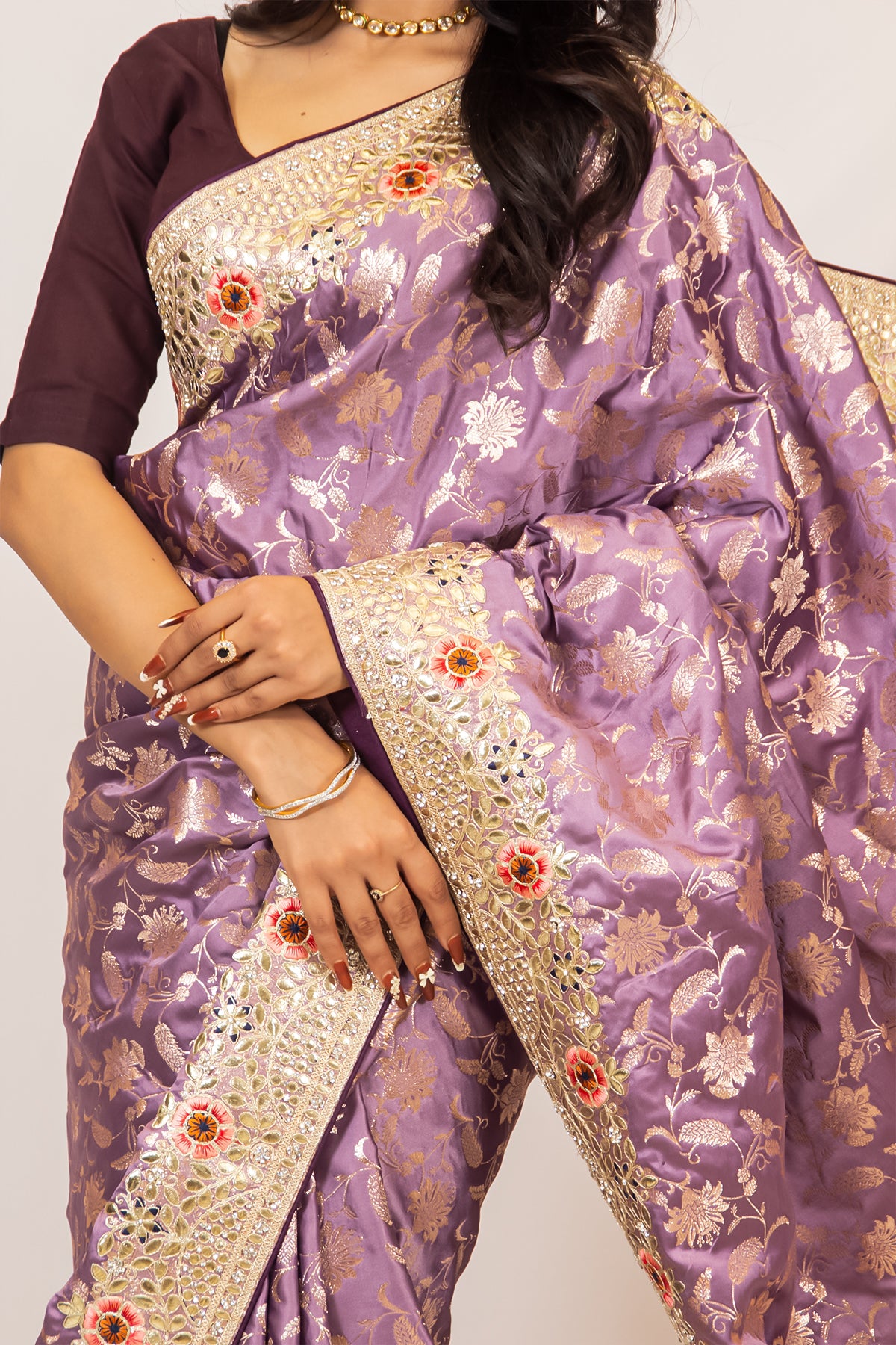 Lavender Dola Silk Saree with Intricate Gotapatti & Zari Embroidery