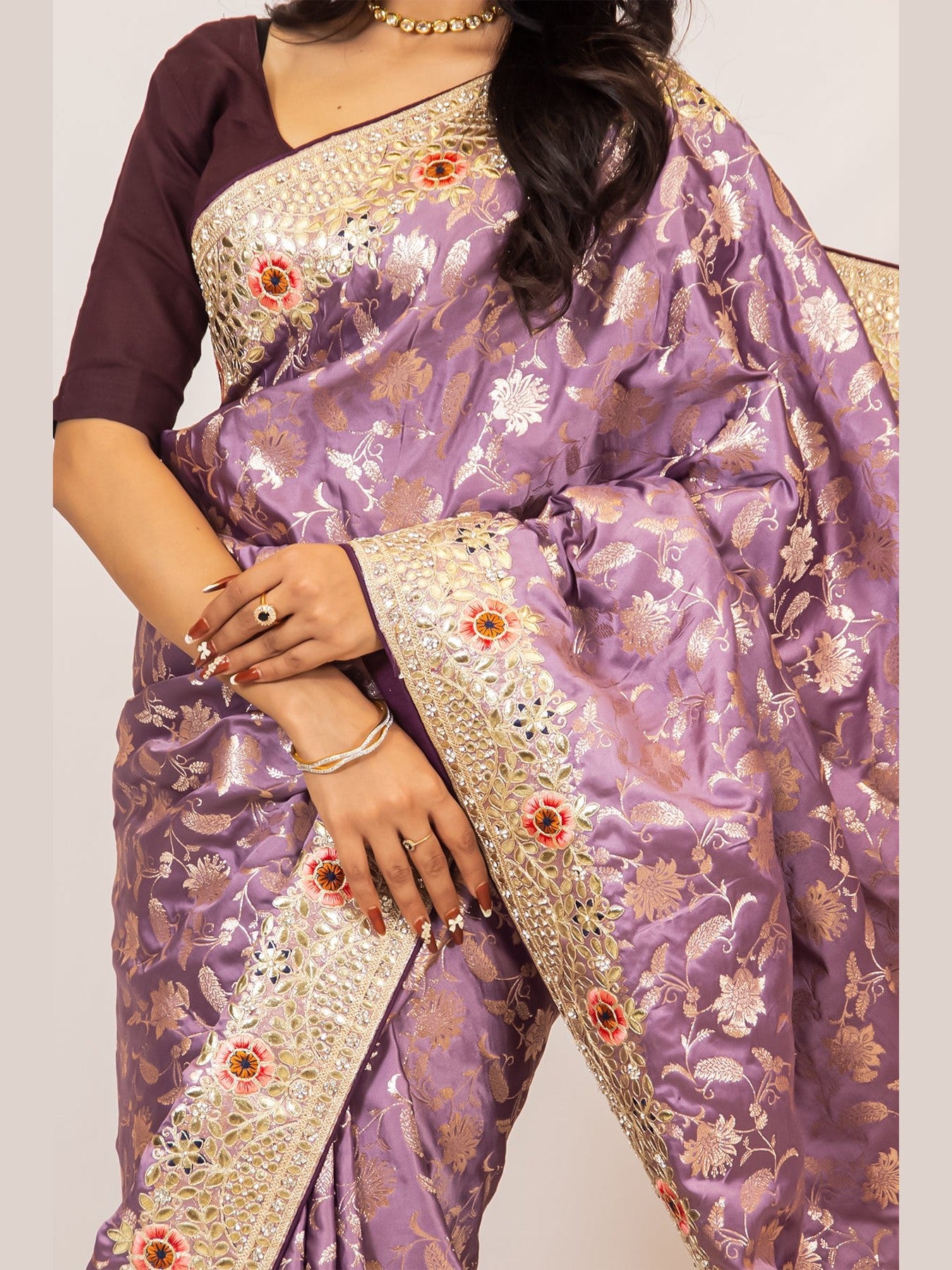 Lavender Dola Silk Saree with Intricate Gotapatti & Zari Embroidery