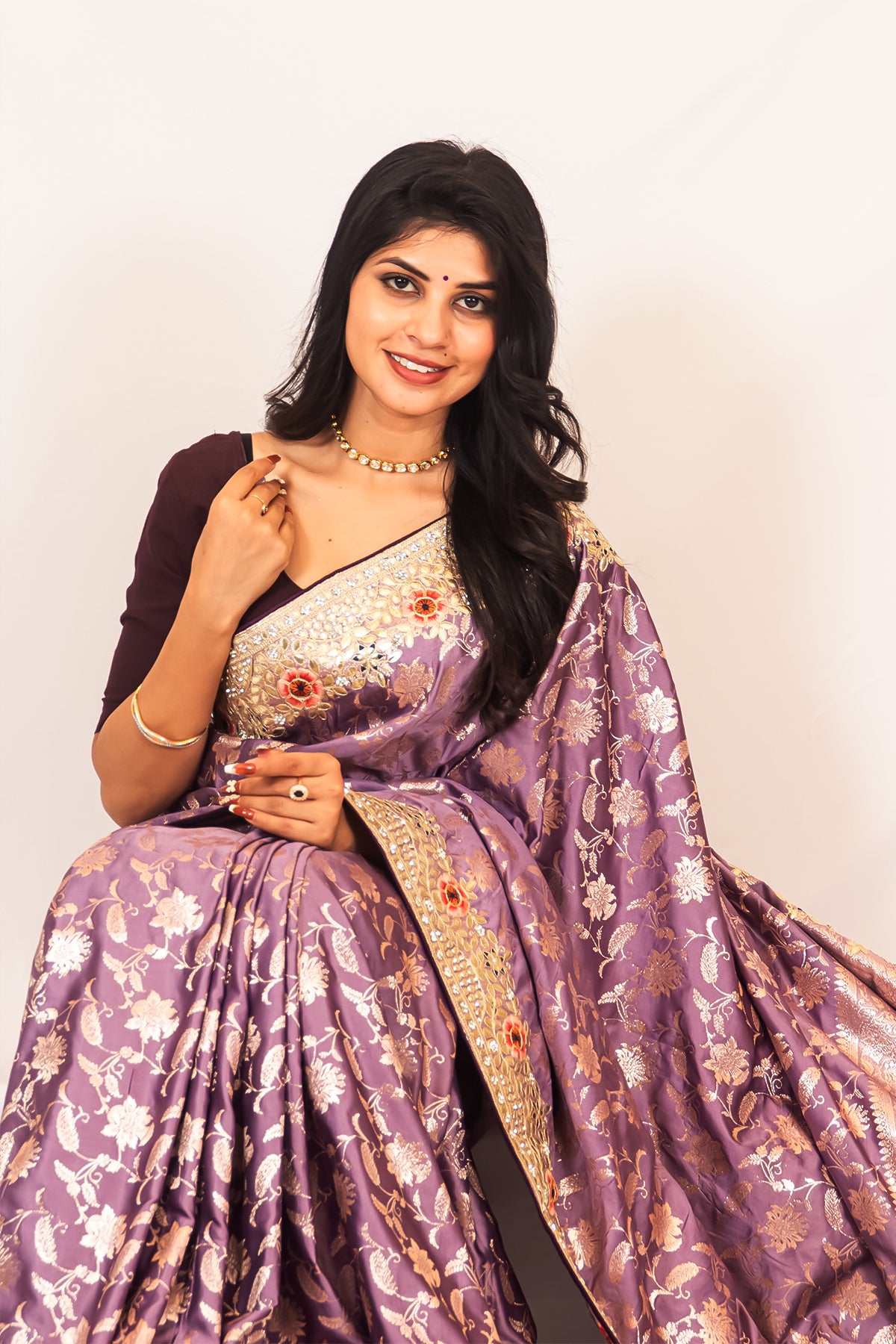 Lavender Dola Silk Saree with Intricate Gotapatti & Zari Embroidery