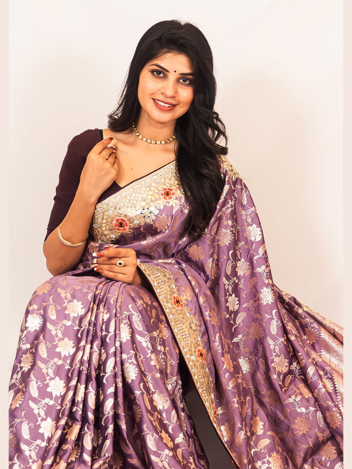 Lavender Dola Silk Saree with Intricate Gotapatti & Zari Embroidery