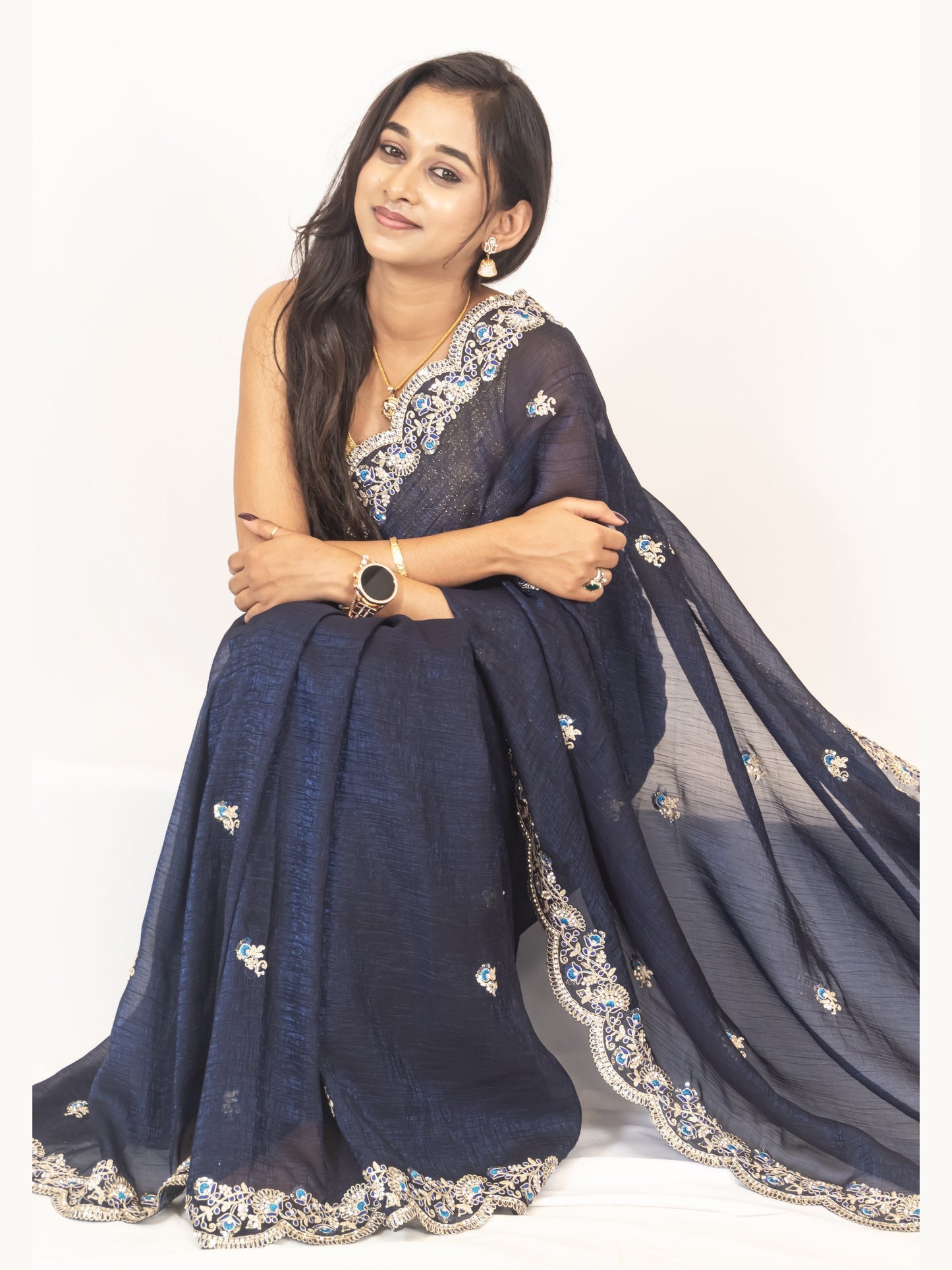Exquisite Wine Georgette Saree with Resham Work & Swarovski Embellishments