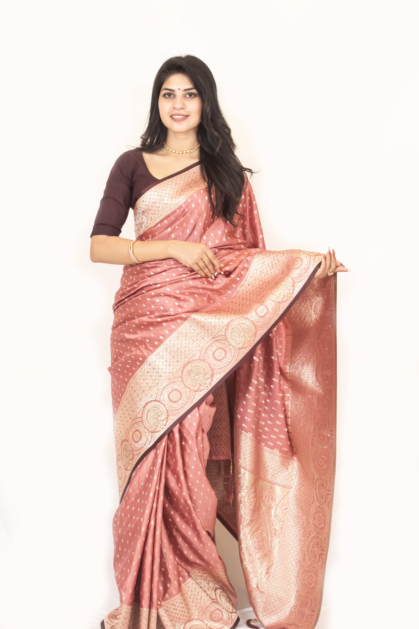 Onion Pink Dola Silk Zari & Stone Embellished Festive Wear