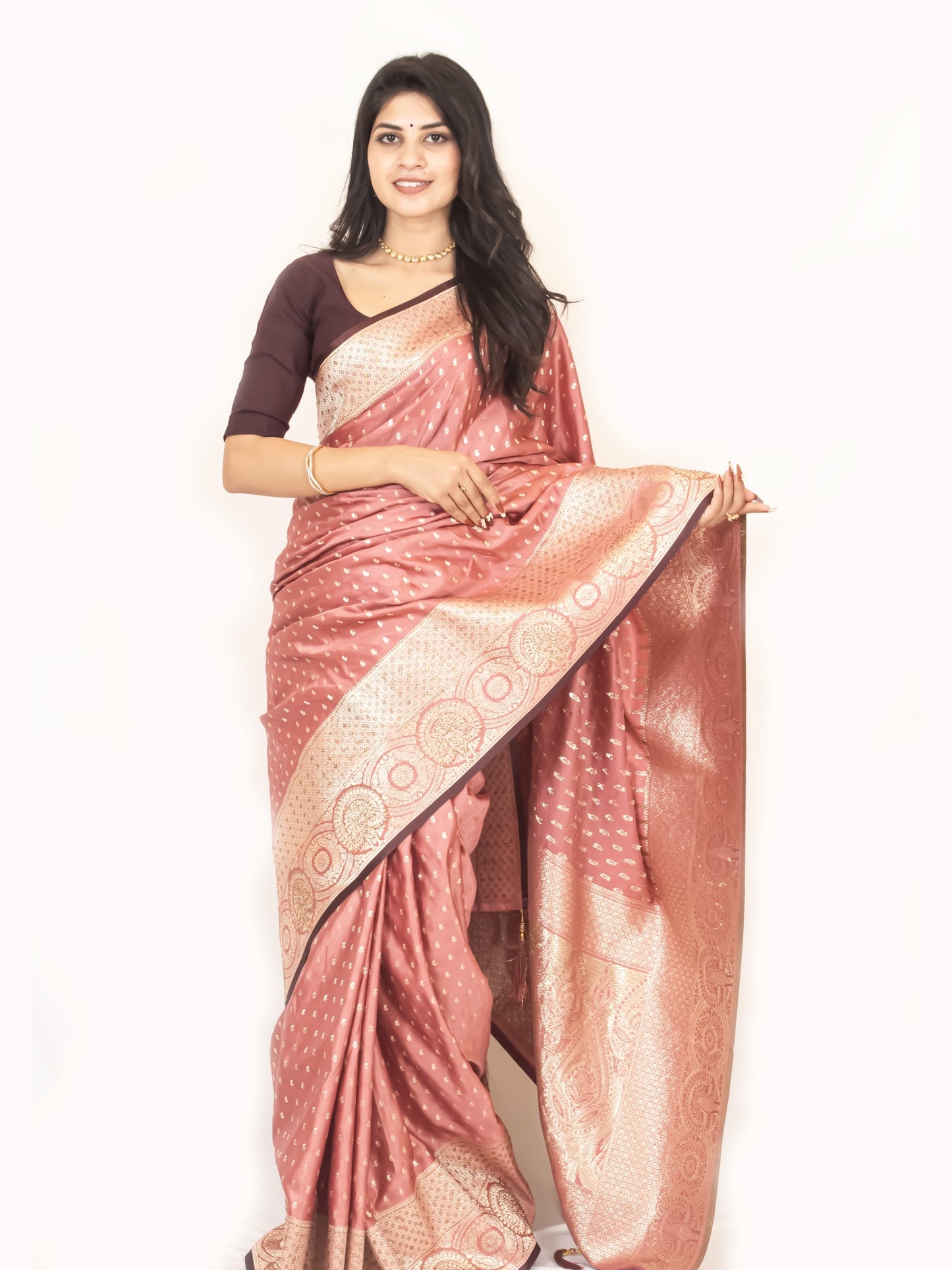 Onion Pink Dola Silk Zari & Stone Embellished Festive Wear