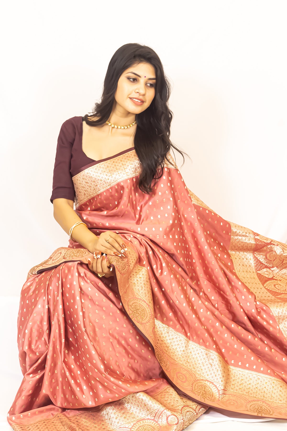 Onion Pink Dola Silk Zari & Stone Embellished Festive Wear